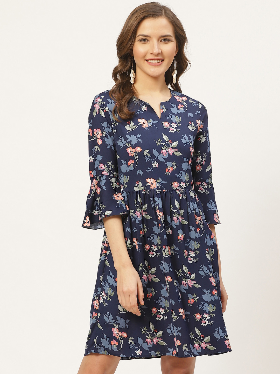 

Style Quotient Women Blue & Pink Floral Print A-Line Dress