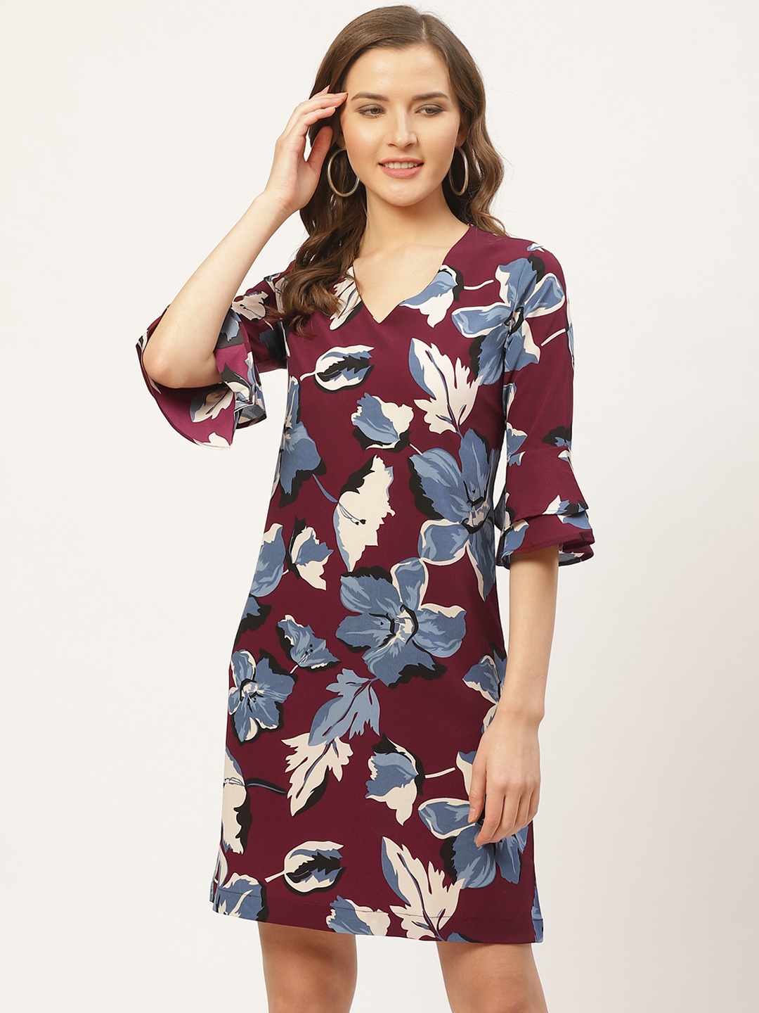 

Style Quotient Women Burgundy & Blue Floral Printed A-Line Dress
