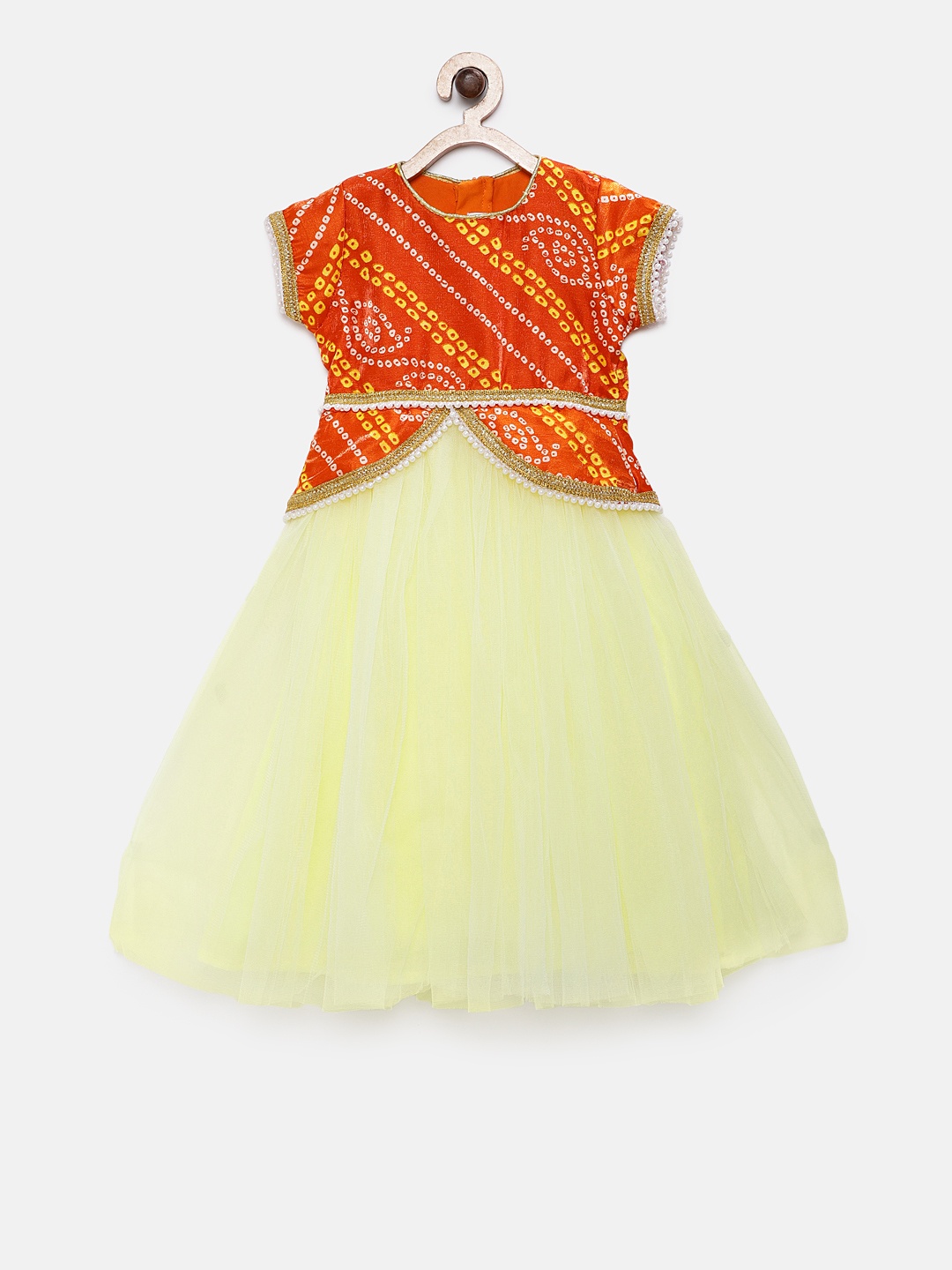 

MANY FROCKS & Girls Yellow Printed Fit and Flare Dress