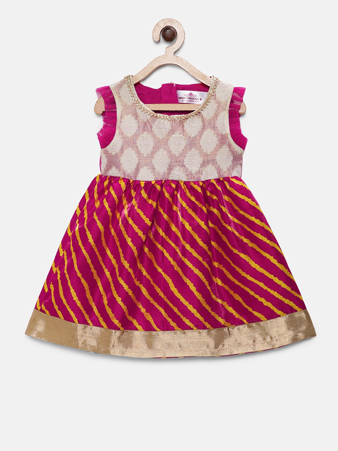 

MANY FROCKS & Girls Pink Self Design Fit and Flare Dress