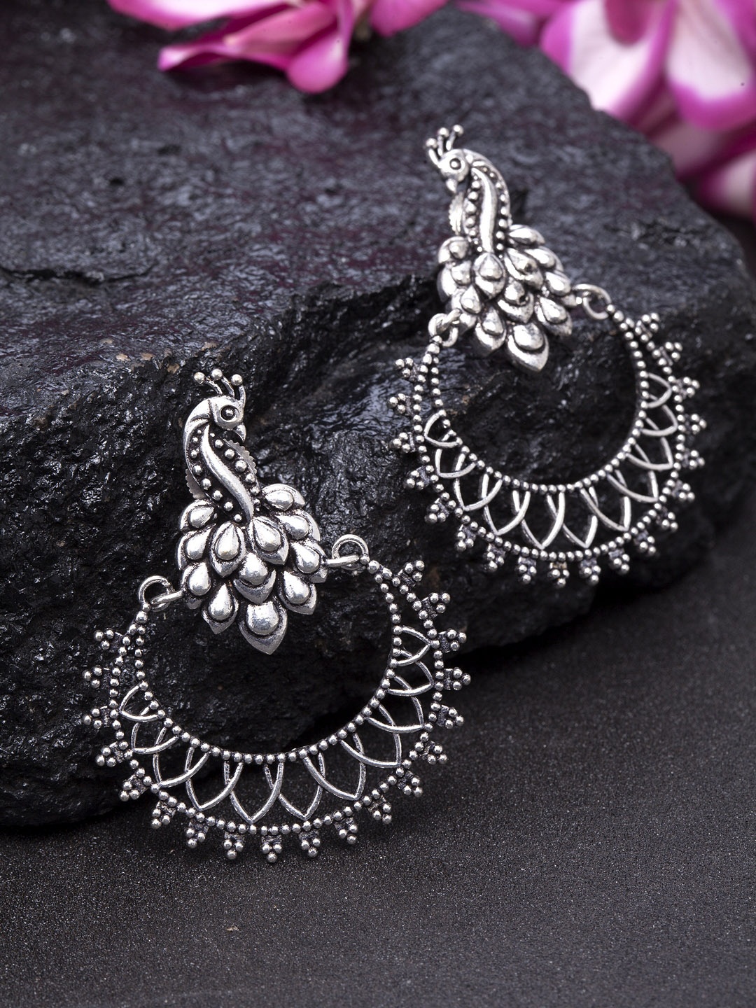 

Infuzze Silver-Toned Crescent Shaped Brass-Plated Drop Earrings