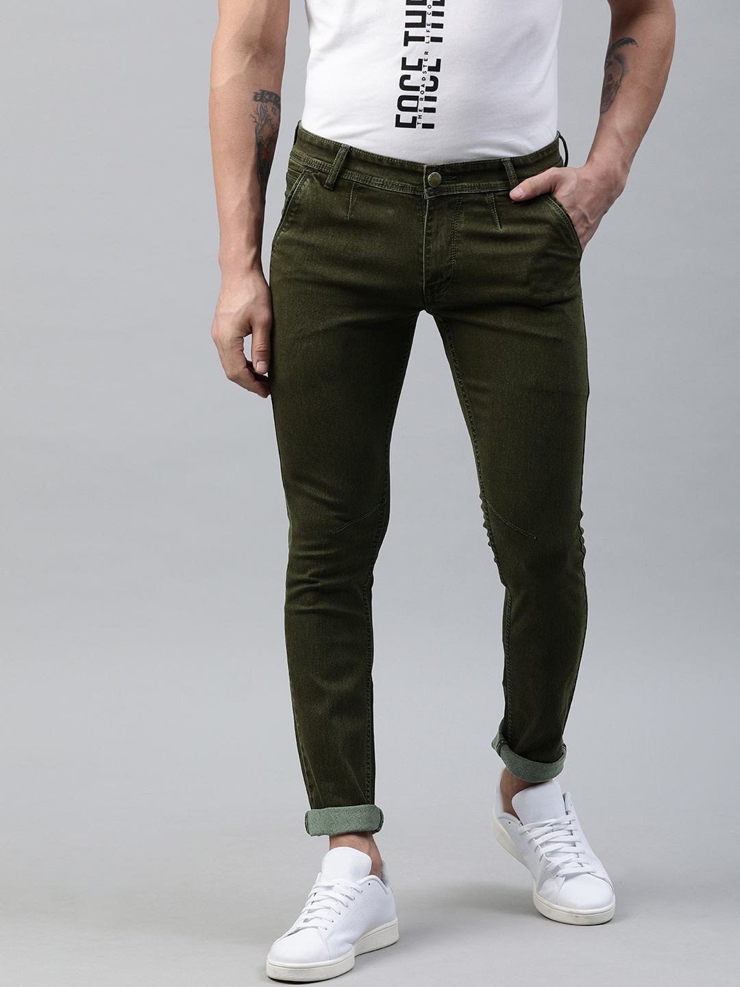 

IVOC Men Olive Green Skinny Fit Mid-Rise Clean Look Jeans