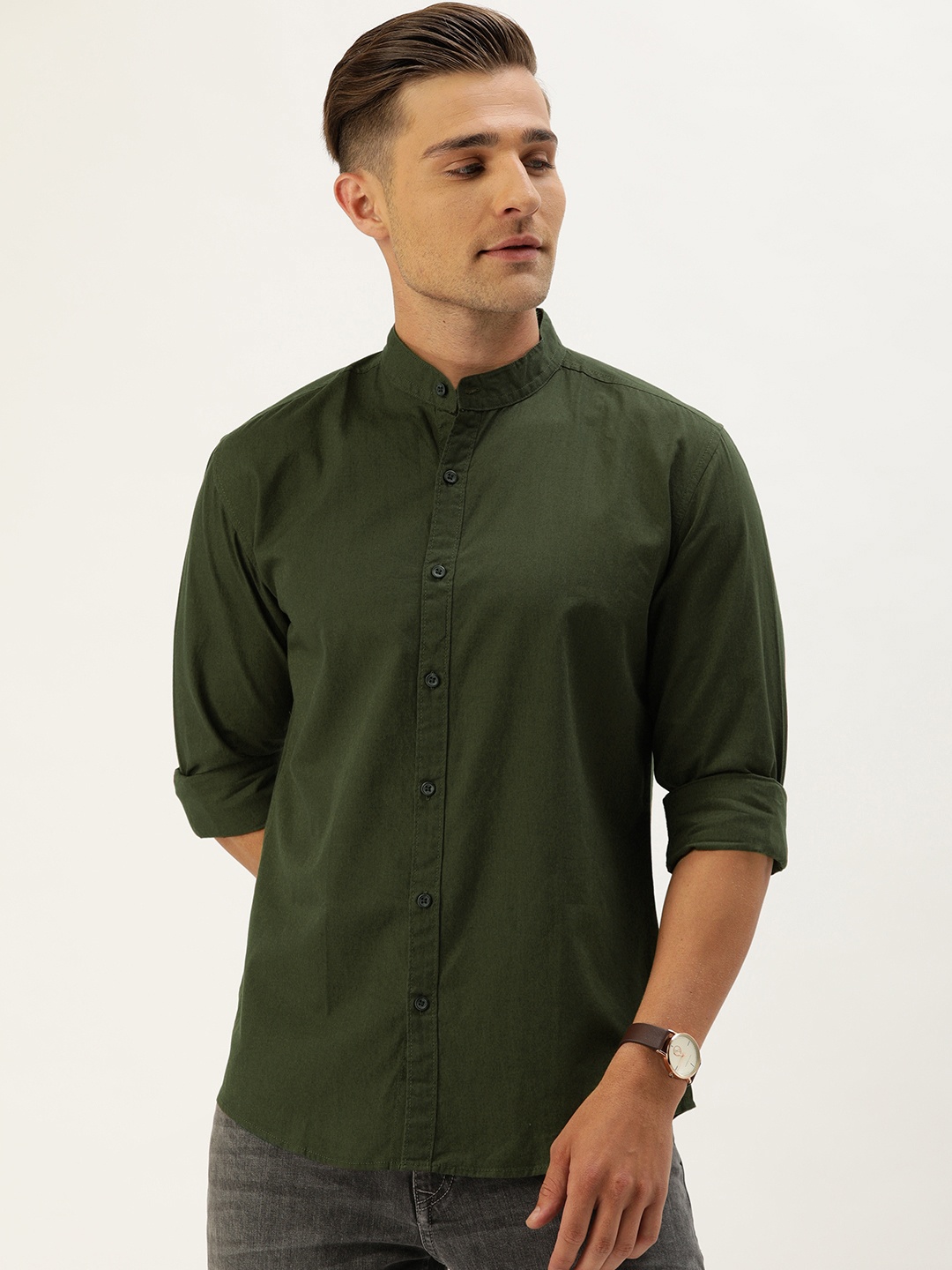 

IVOC Men Olive Green Slim Fit Solid Casual Shirt