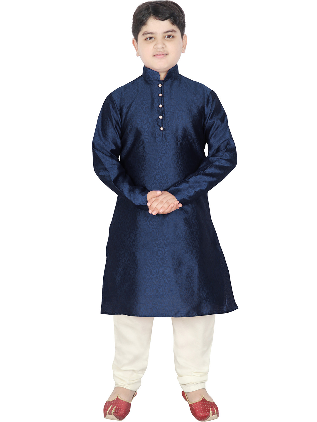 

SG YUVRAJ Boys Navy Blue Self Design Kurta with Pyjamas