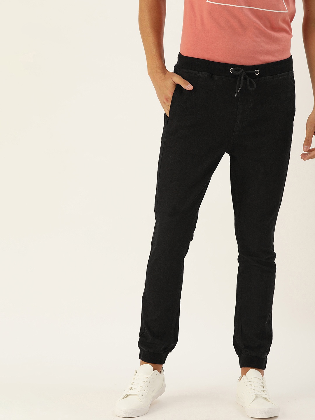 

ether Men Black Mid-Rise Clean Look Stretchable Jogger Jeans