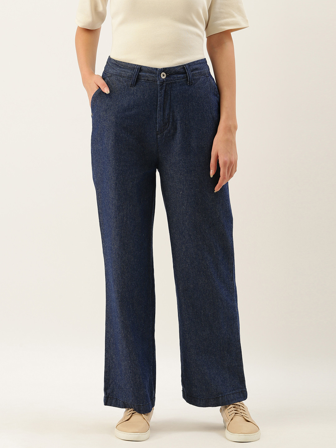 

ether Women Blue Wide Leg Mid-Rise Clean Look Jeans