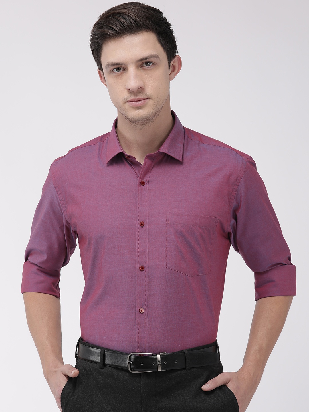 

Park Avenue Men Purple & Red Dual Tone Slim Fit Solid Formal Shirt