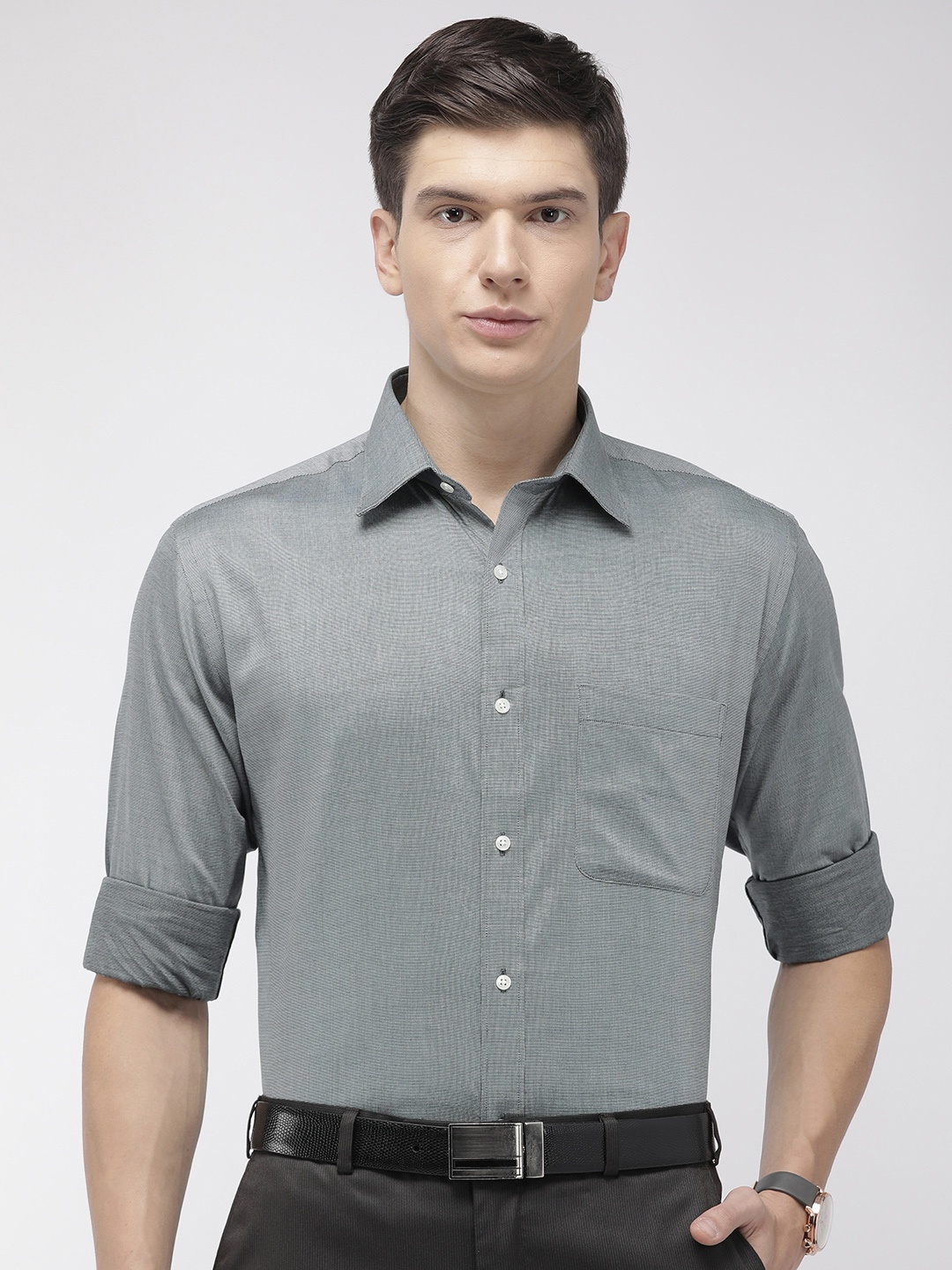 

Raymond Men Grey Slim Fit Self Design Formal Shirt