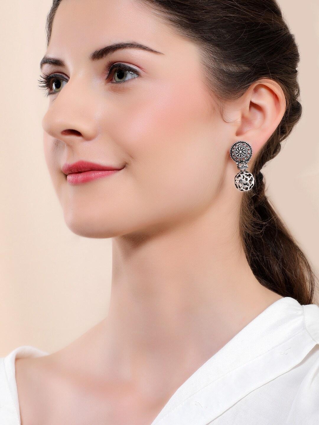 

Rubans Silver-Toned & Black Oxidised Handcrafted Classic Drop Earrings