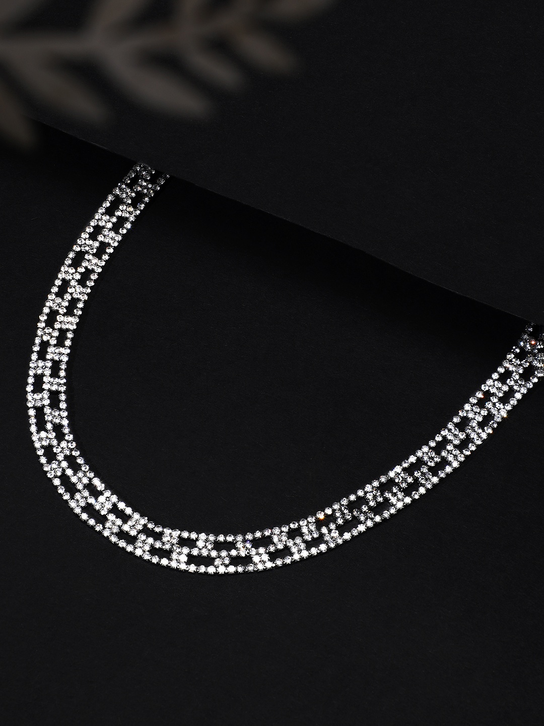 

Rubans Silver Toned Cubic Zirconia Stone Choker