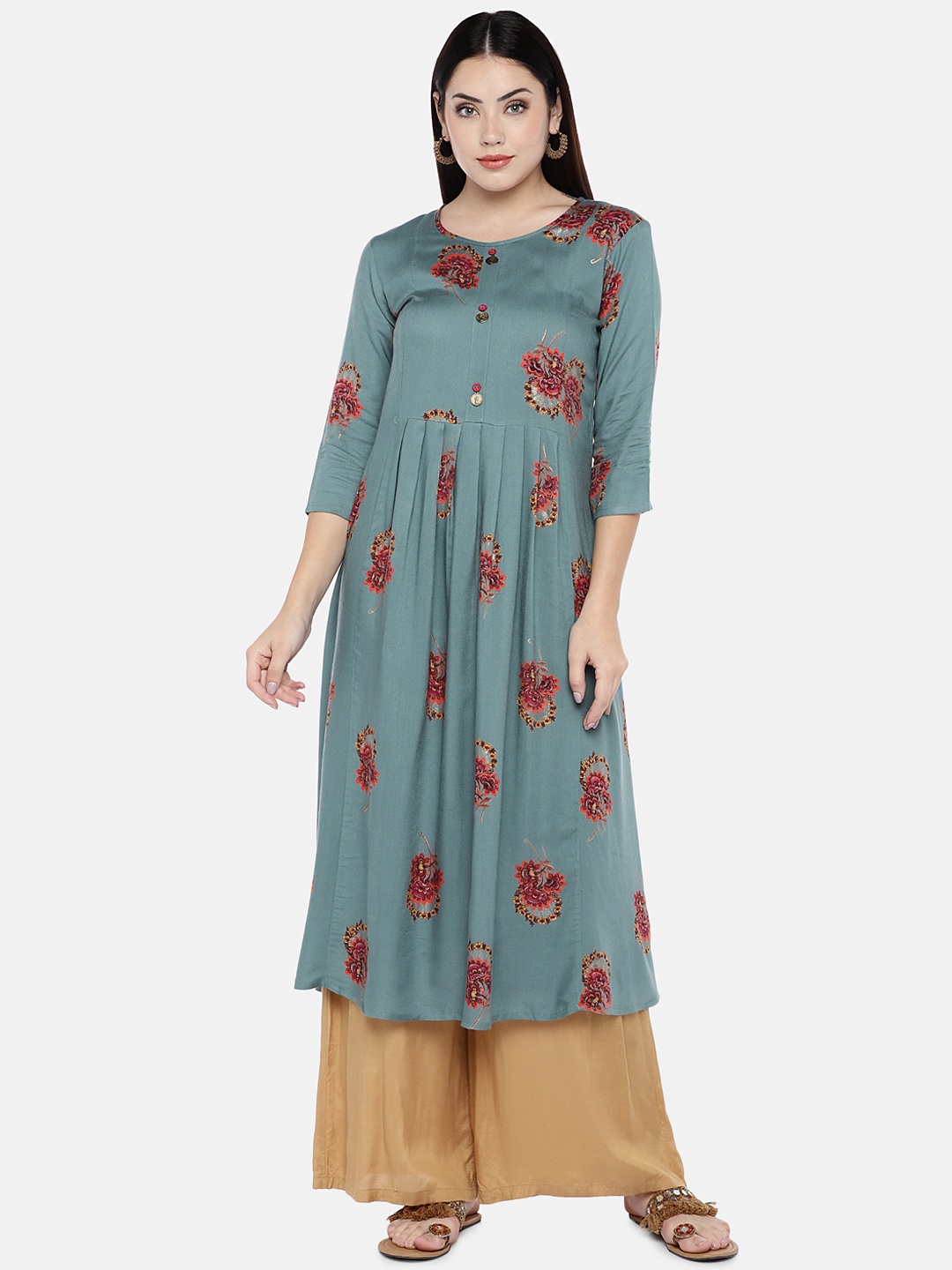 

shiloh Women Grey & Red Printed A-Line Kurta