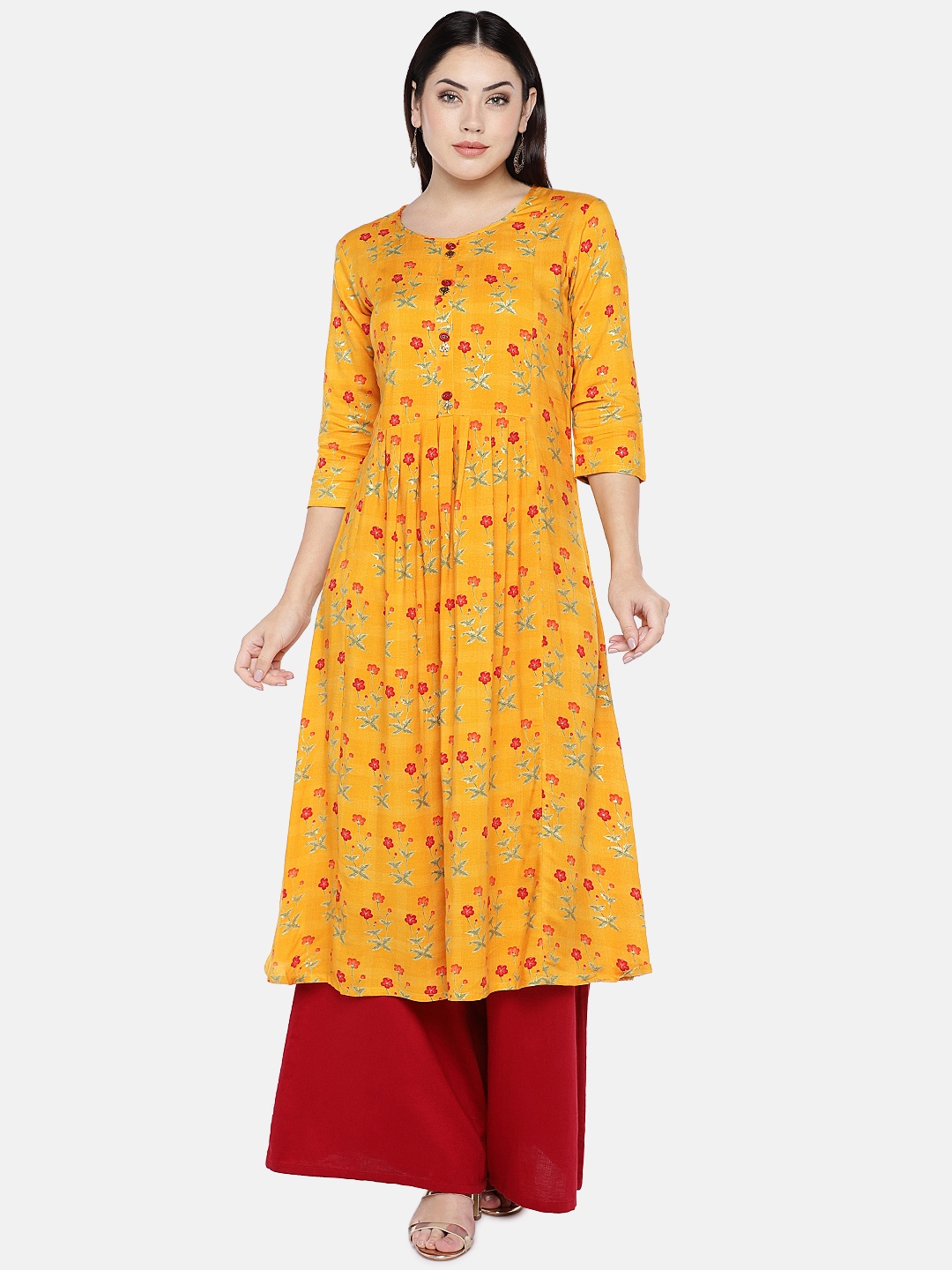 

shiloh Women Yellow Printed A-Line Kurta