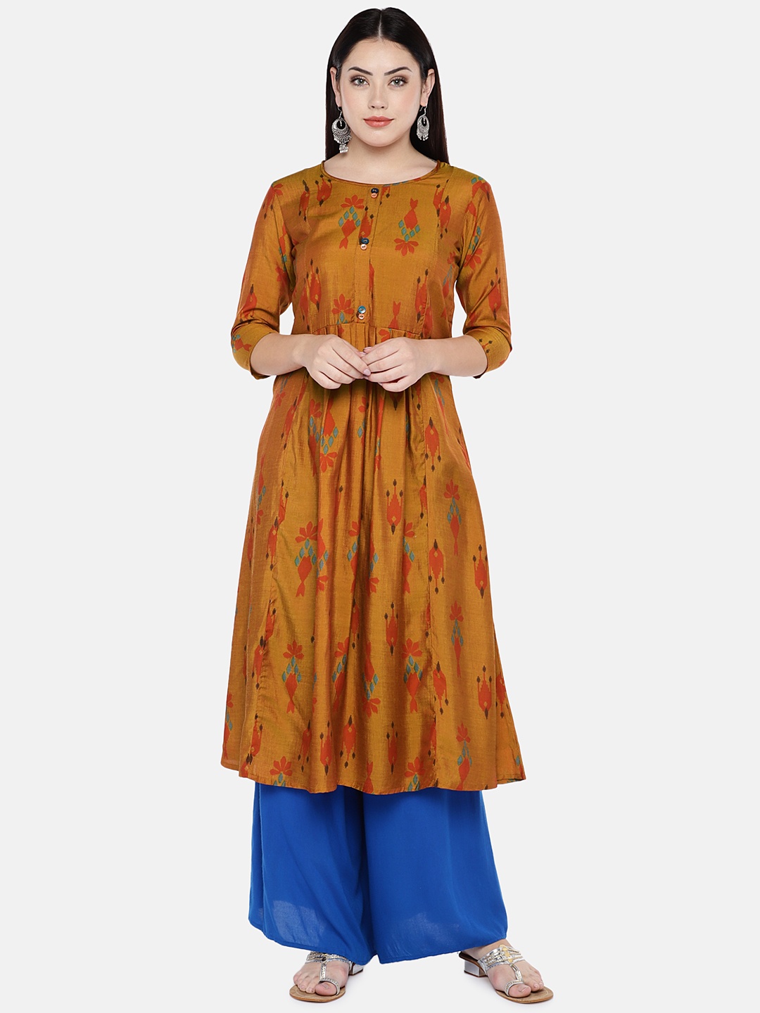 

shiloh Women Orange Printed A-Line Kurta