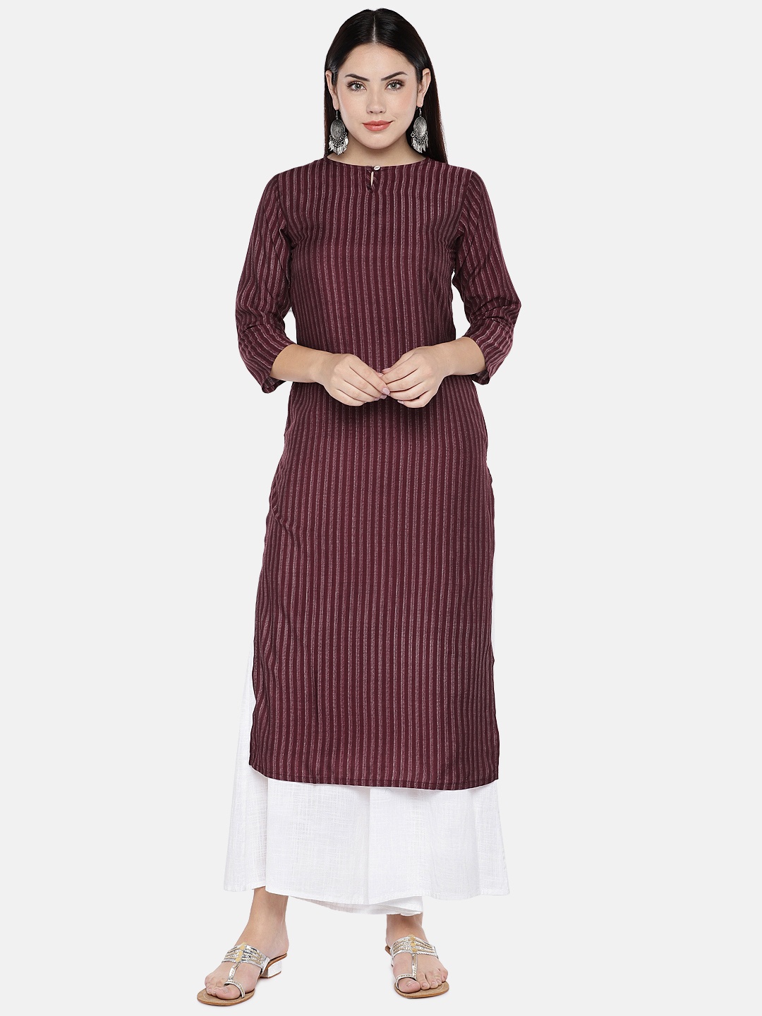 

shiloh Women Maroon Printed Straight Kurta