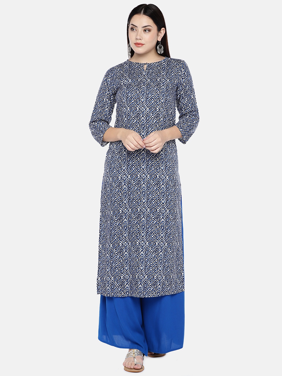 

shiloh Women Blue & Black Printed Straight Kurta