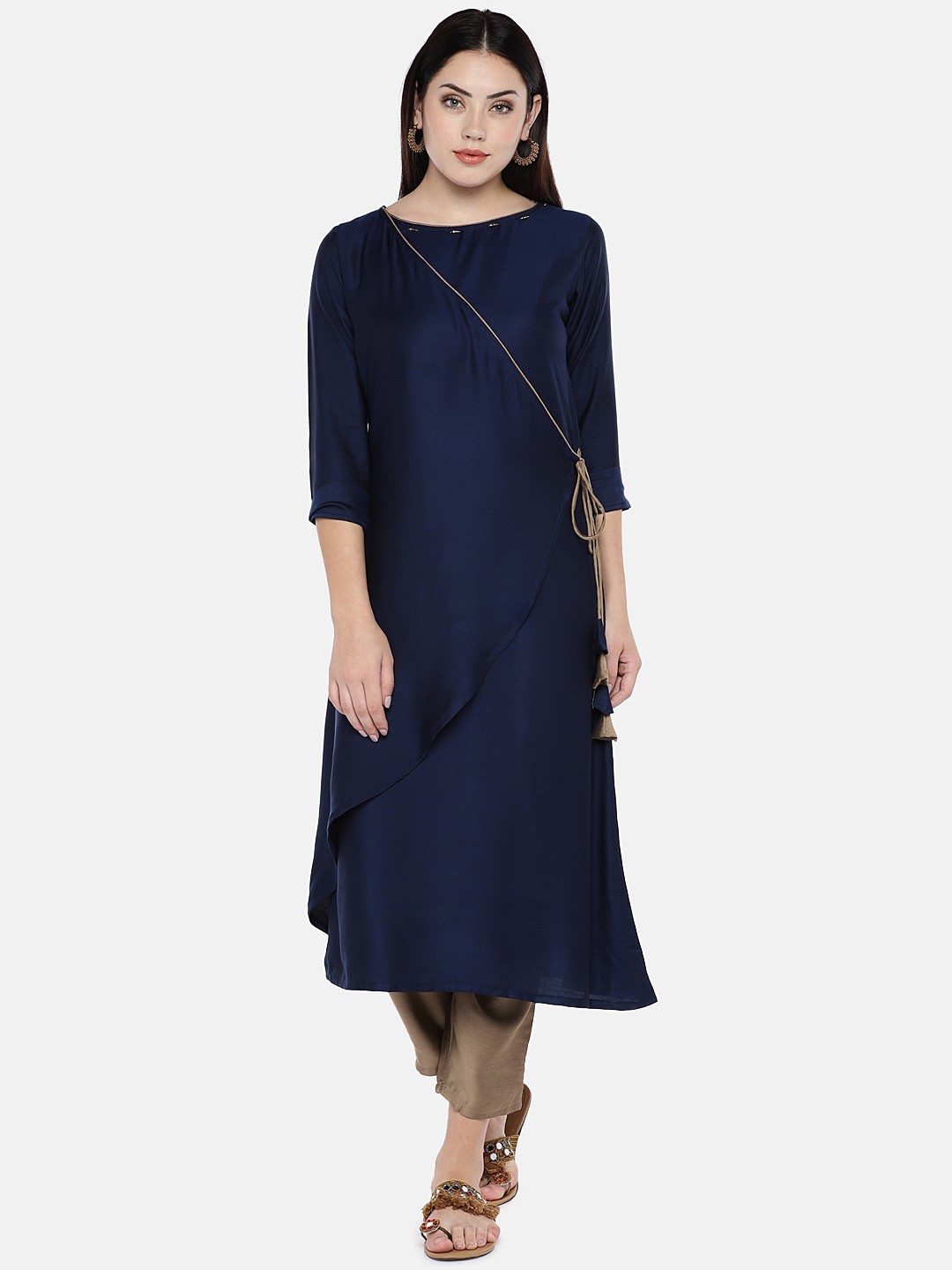 

shiloh Women Navy Blue Solid Straight Kurta