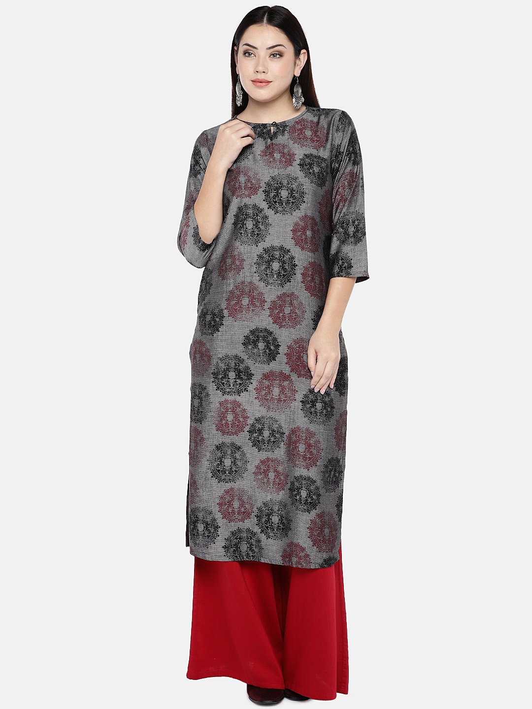 

shiloh Women Grey Printed Straight Kurta