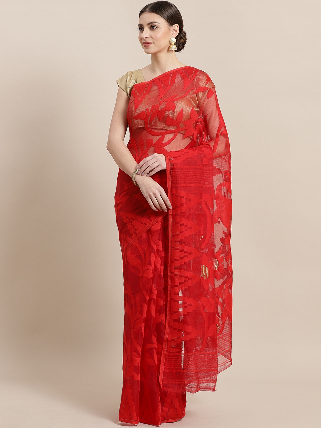 

Laa Calcutta Red Woven Design Jamdani Saree