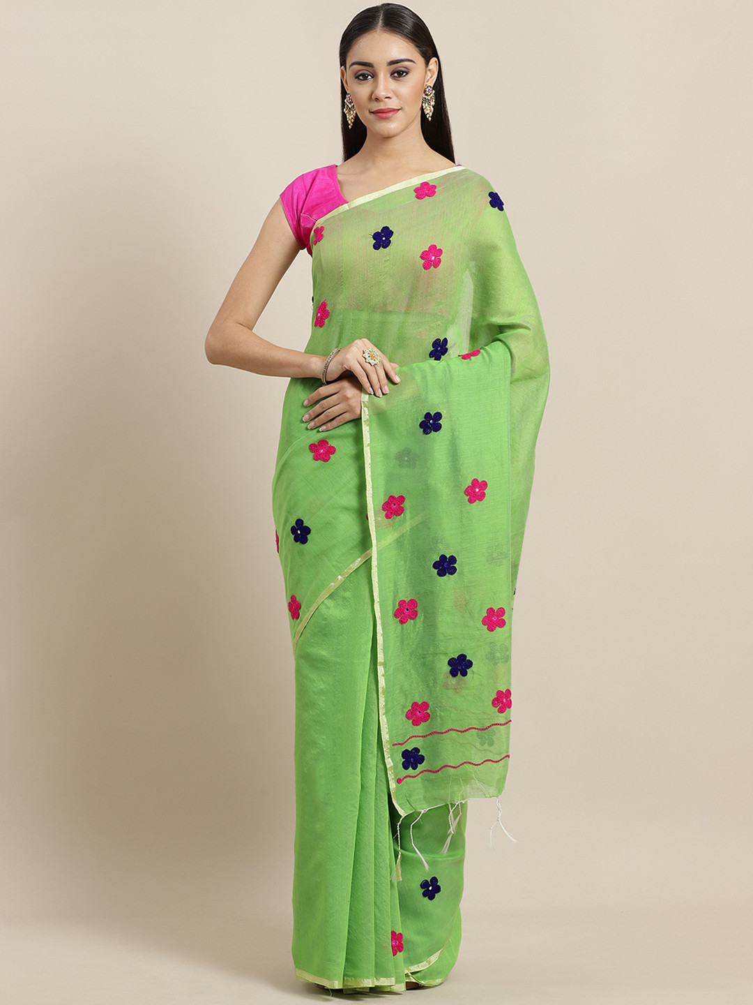 

Laa Calcutta Green & Navy Blue Embroidered Handloom Saree