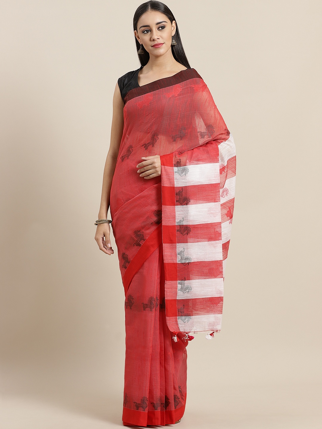 

Laa Calcutta Red & White Handloom Woven Design Saree