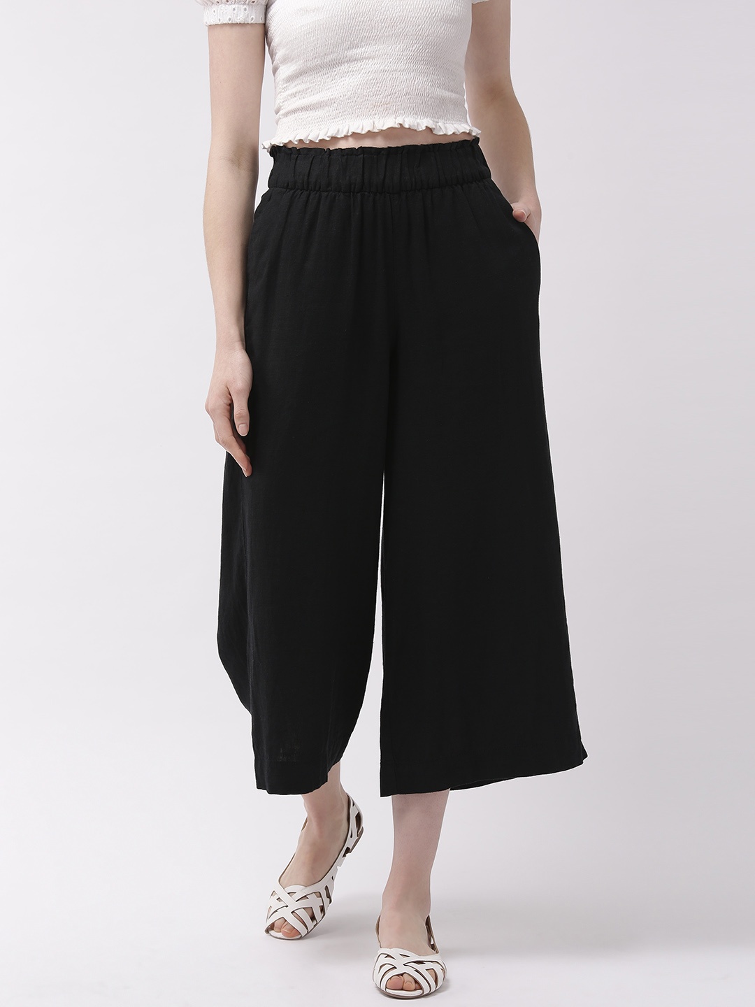 

Marks & Spencer Women Black Cropped Parallel Trousers