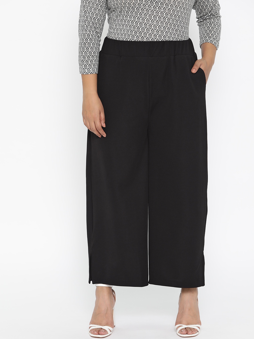 

The Pink Moon Plus Size Women Black Textured Straight Leg Palazzos