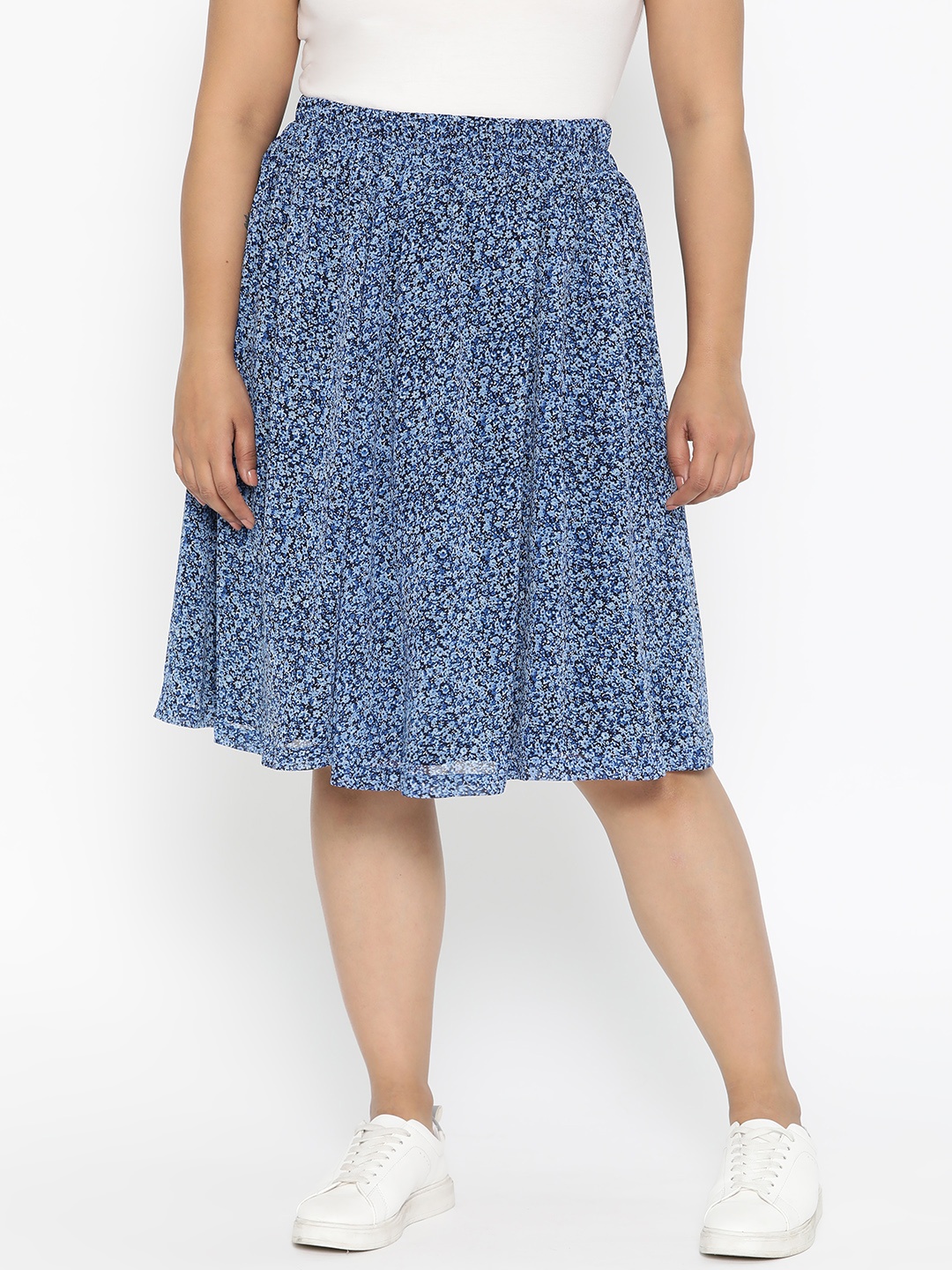 

The Pink Moon Plus Size Women Black Blue Printed Flared A-Line Skirt