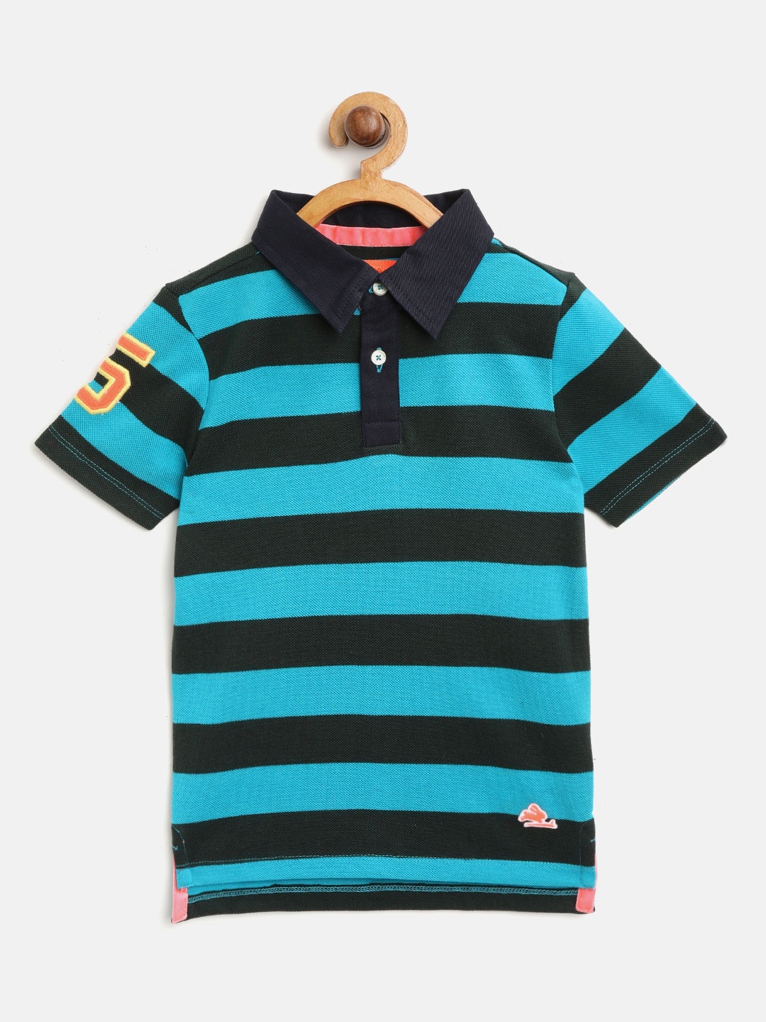 

Cherry Crumble Boys Blue & Olive Green Striped Polo Collar T-shirt
