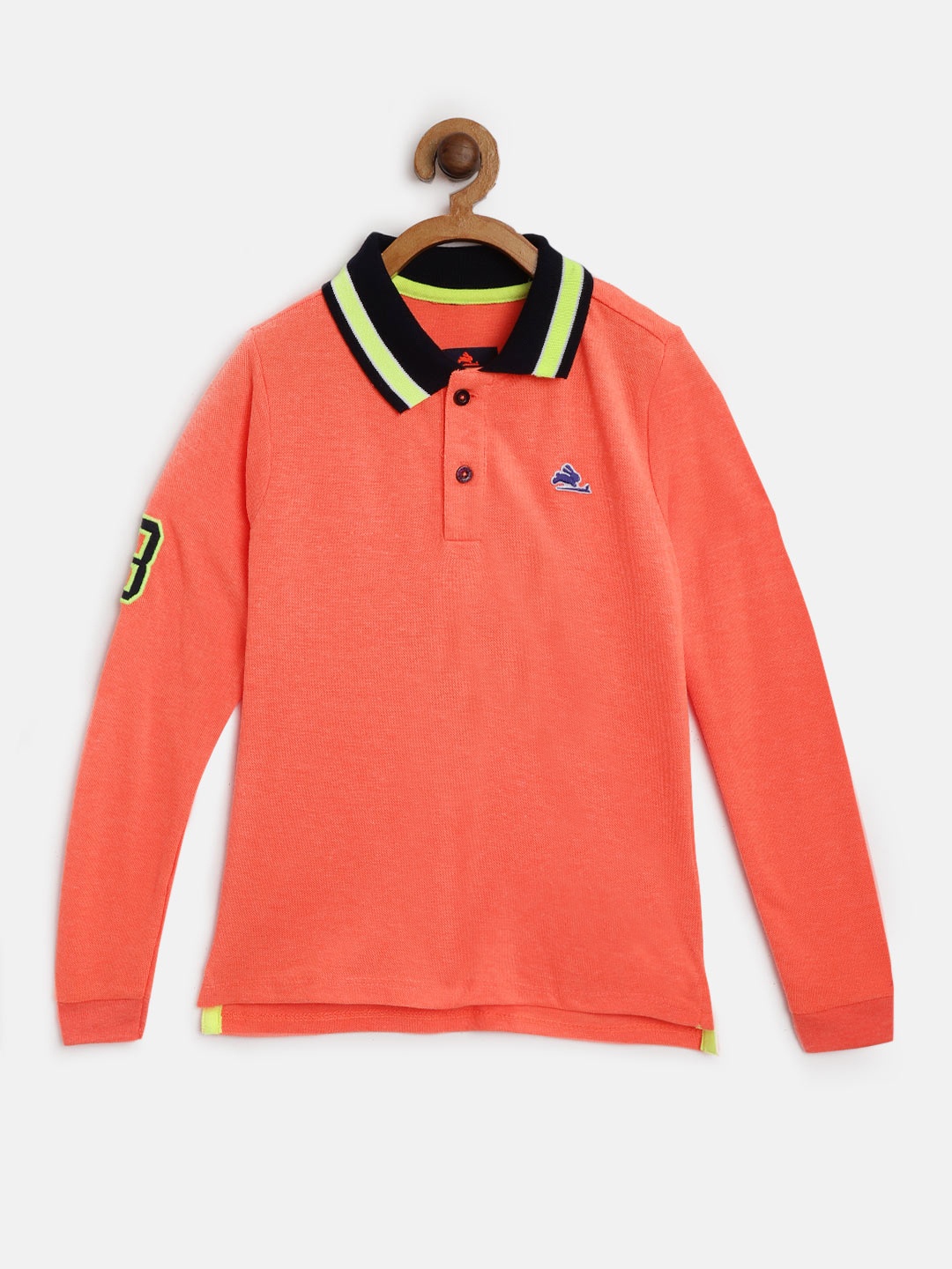 

Cherry Crumble Boys Coral Orange Solid Polo Collar T-shirt