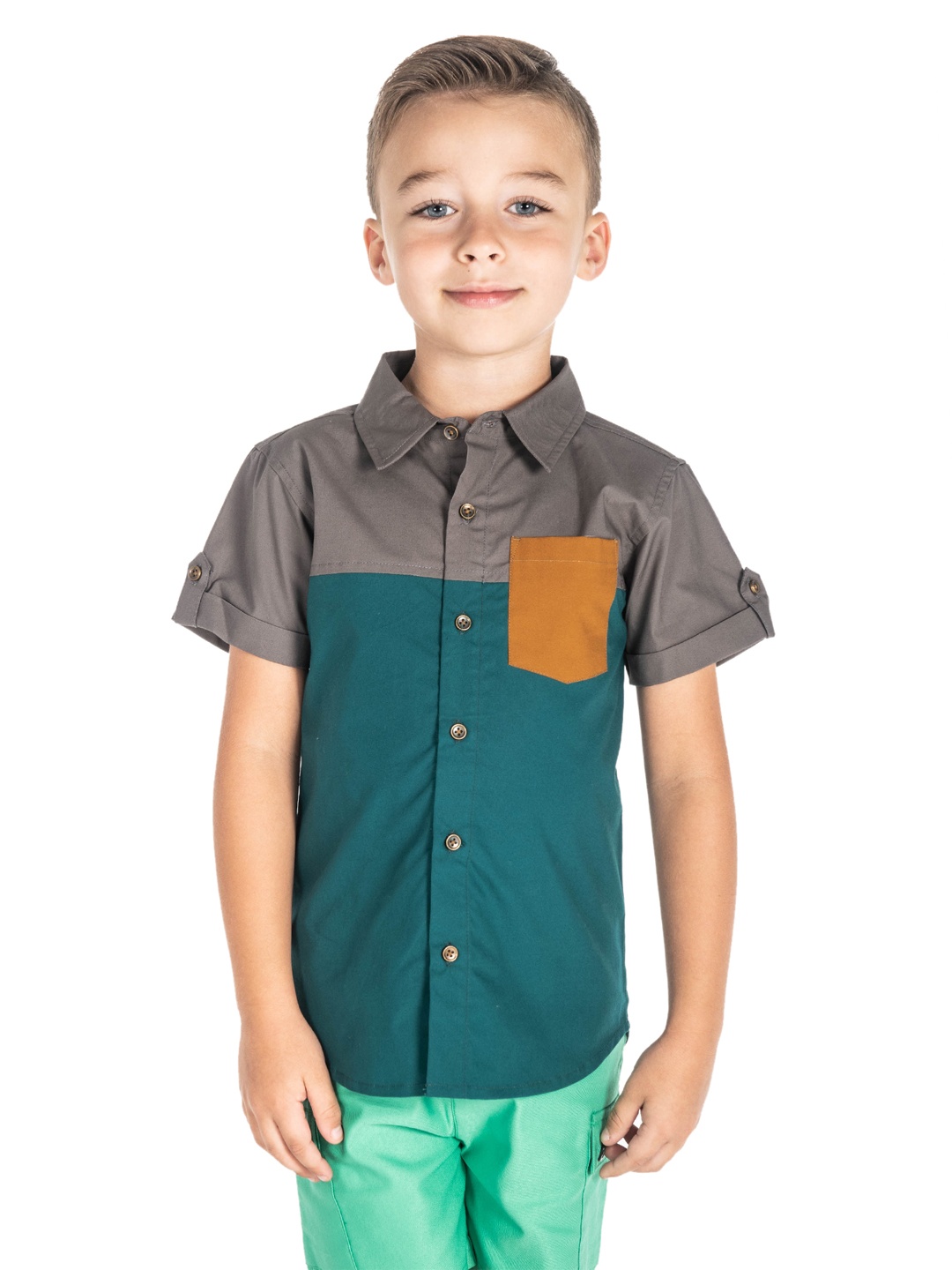 

Cherry Crumble Boys Multicolor Colourblocked Eco Shirt, Taupe