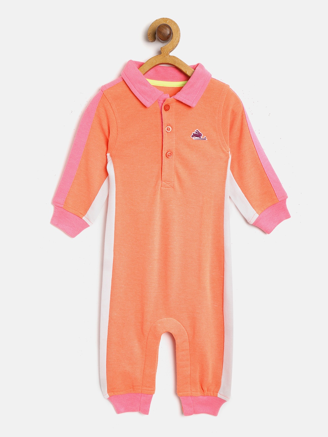 

Cherry Crumble Kids Coral Orange & White Solid Rompers