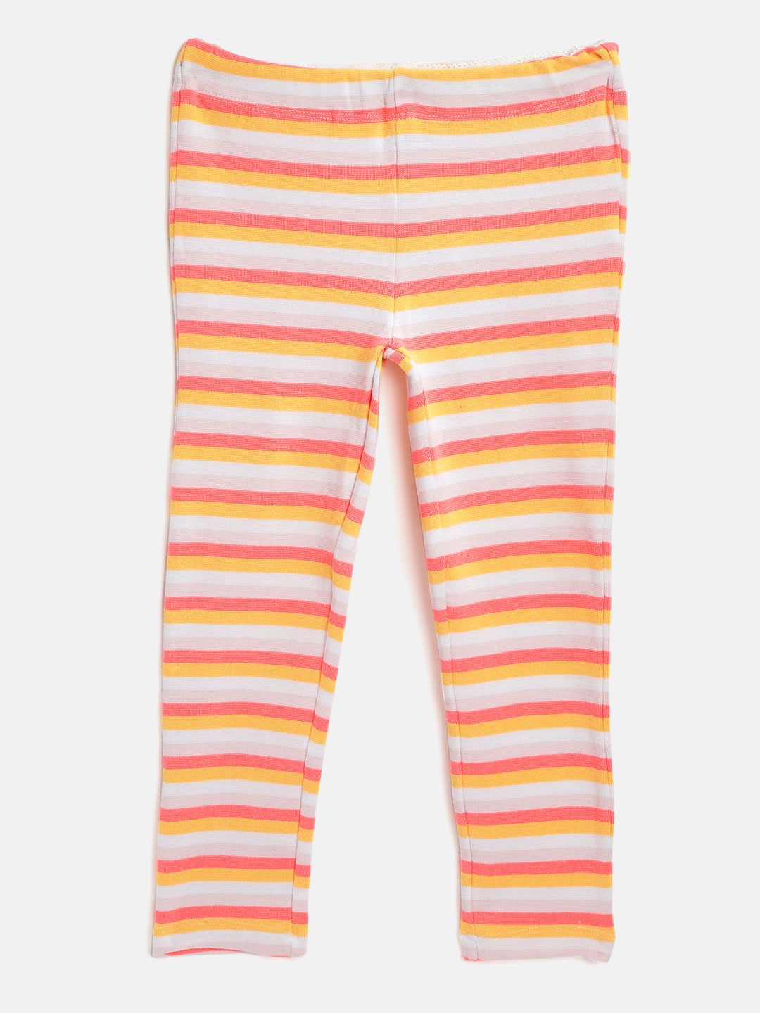 

Cherry Crumble Girls Off-White & Coral Orange Striped Winter Leggings