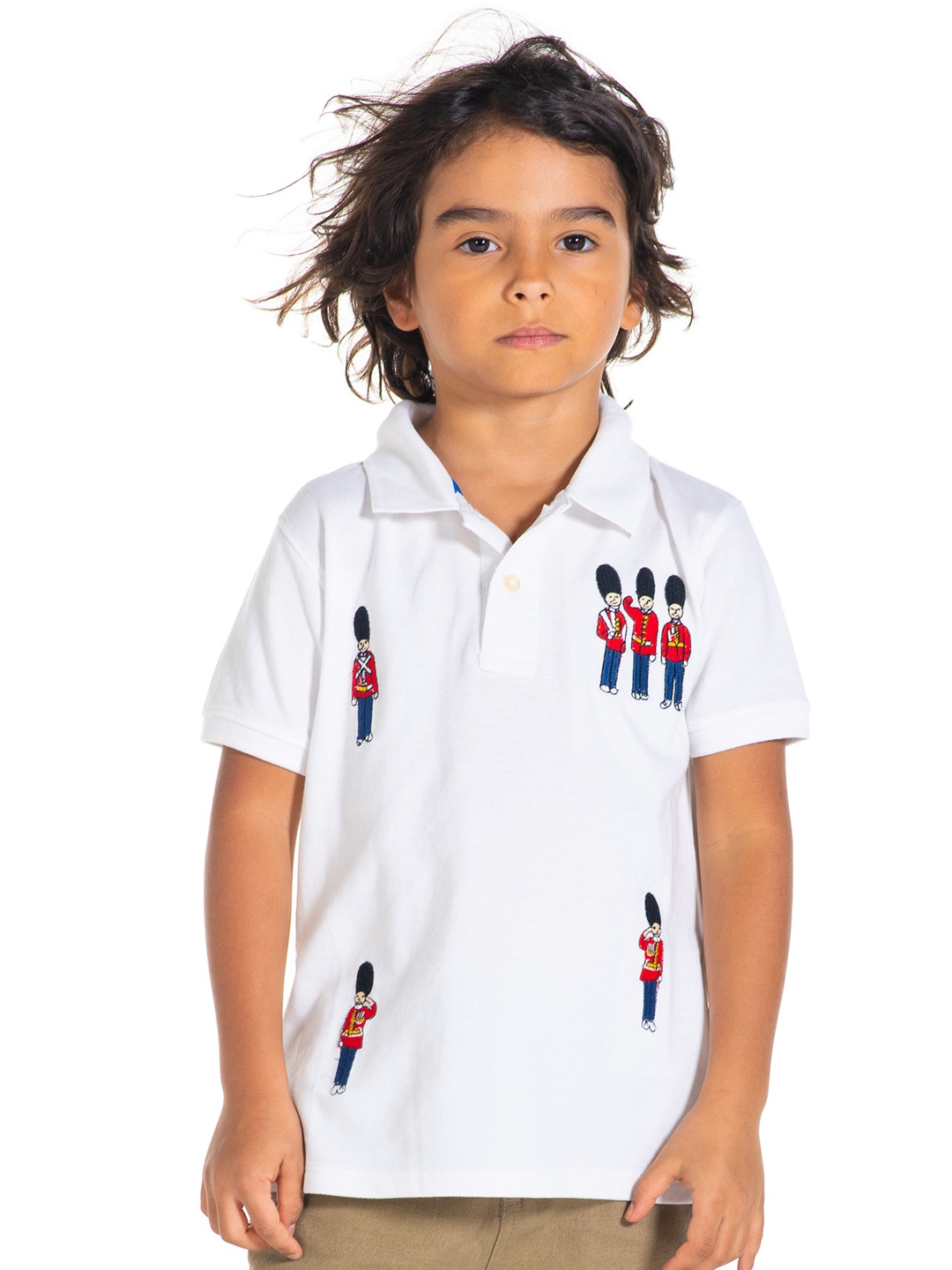 

Cherry Crumble Boys White Embroidery Royal Guard Polo T-shirt