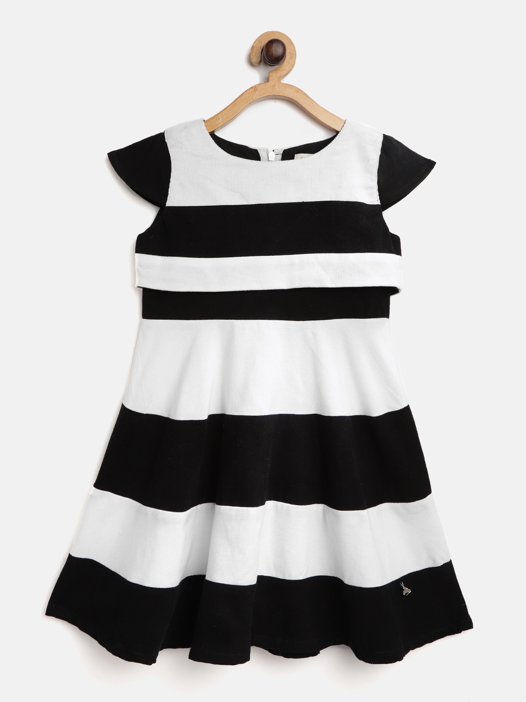 

Cherry Crumble Girls White & Black Striped Layered Corduroy A-Line Dress
