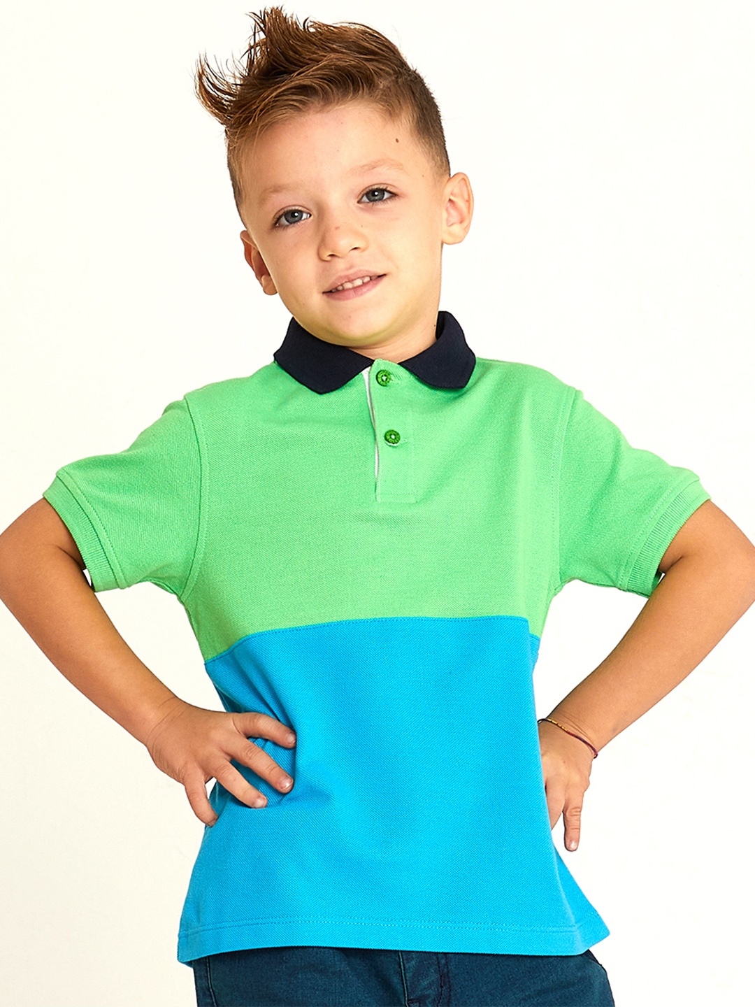 

Cherry Crumble Boys Multicolor Color Block Shades Of Seas Polo T-shirt, Green
