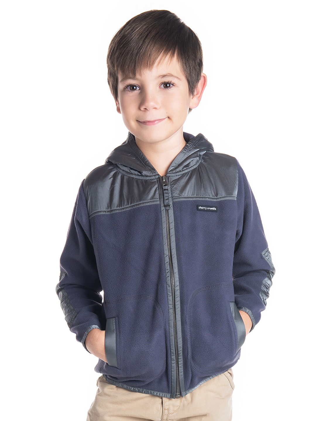 Cherry Crumble Boys Charcoal Grey Solid Hooded Tailored Jacket