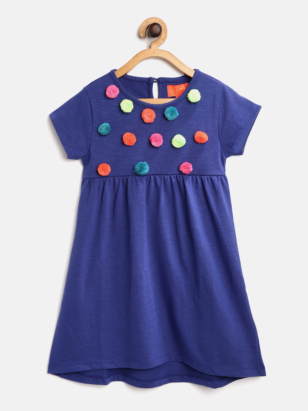 

Cherry Crumble Girls Blue Pom-Pom Detail A-Line Dress