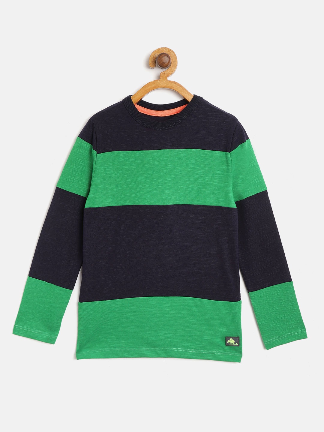 

Cherry Crumble Kids Green & Navy Striped Round Neck T-shirt