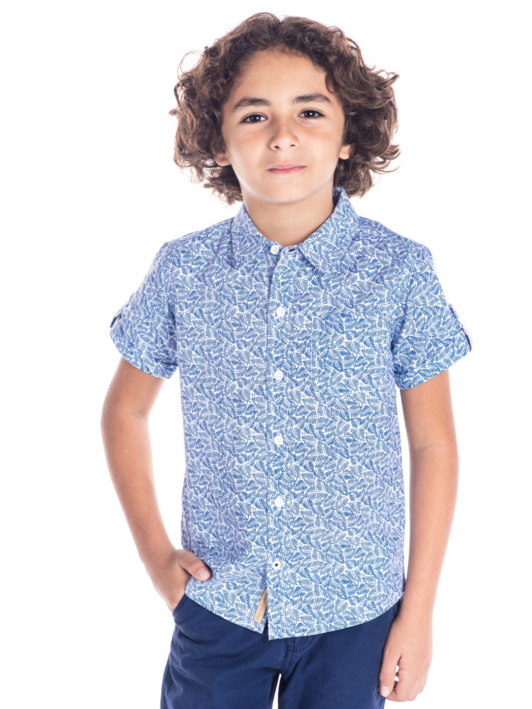 

Cherry Crumble Boys White & Blue Regular Fit Printed Casual Shirt