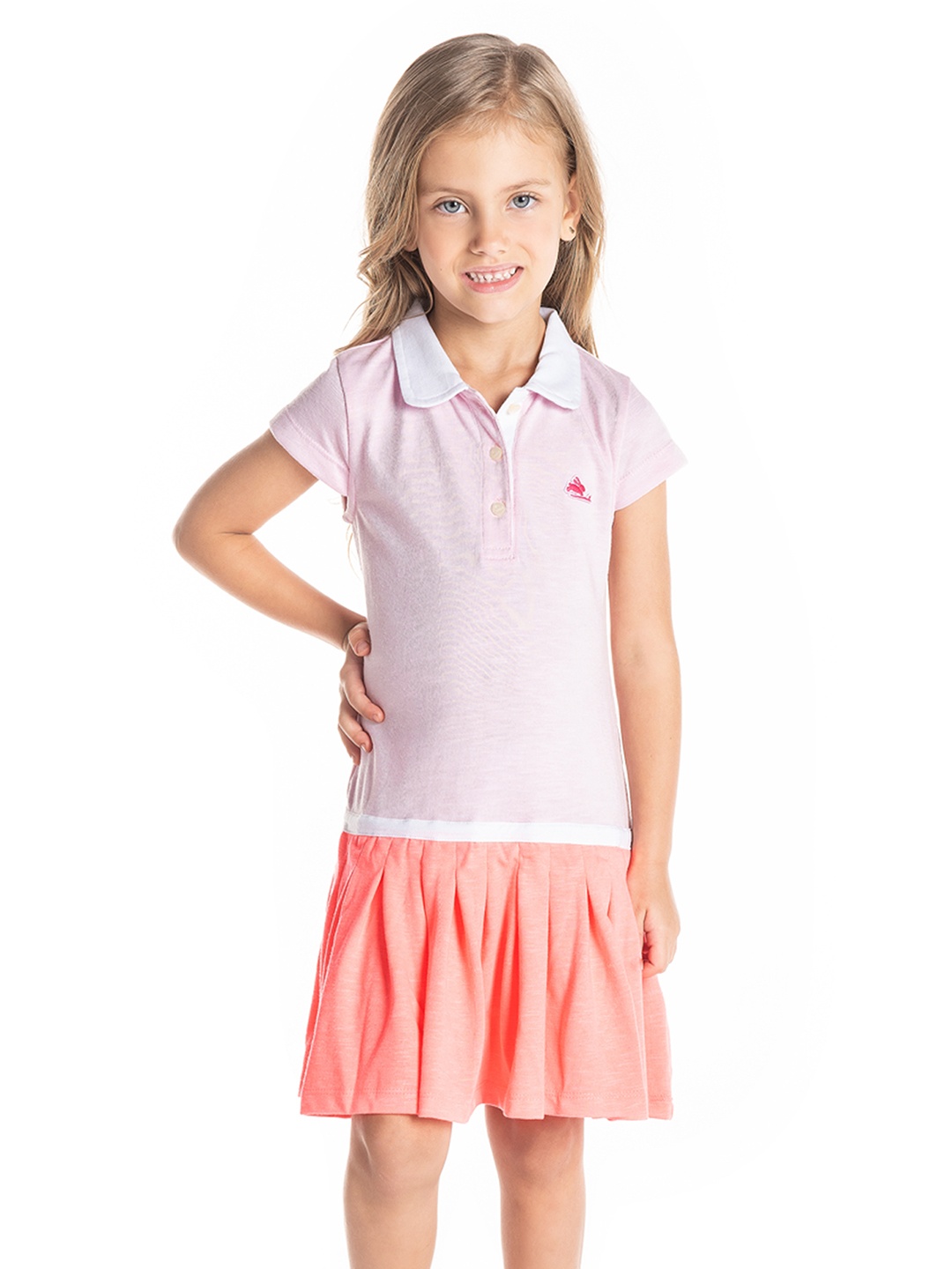 Cherry Crumble Girls Pink & Coral Red Colourblocked Drop-Waist Dress