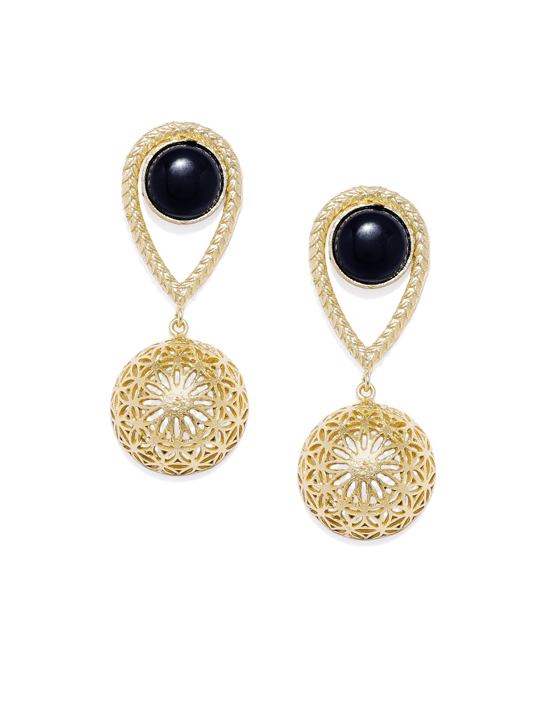 

ARUS Gold-Toned & Black Contemporary Drop Earrings