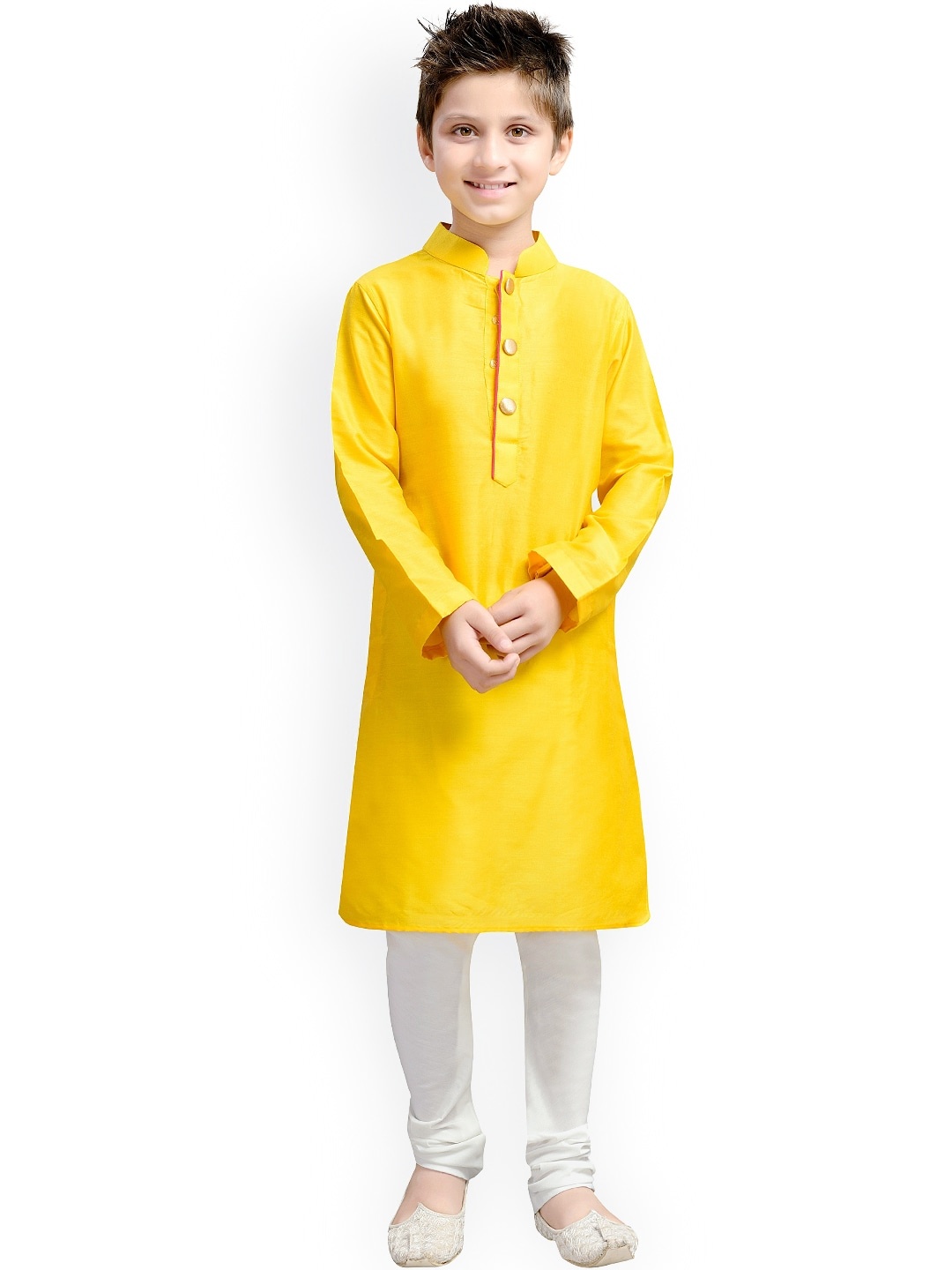 

K&U Boys Yellow & White Kurta Pyjama Set