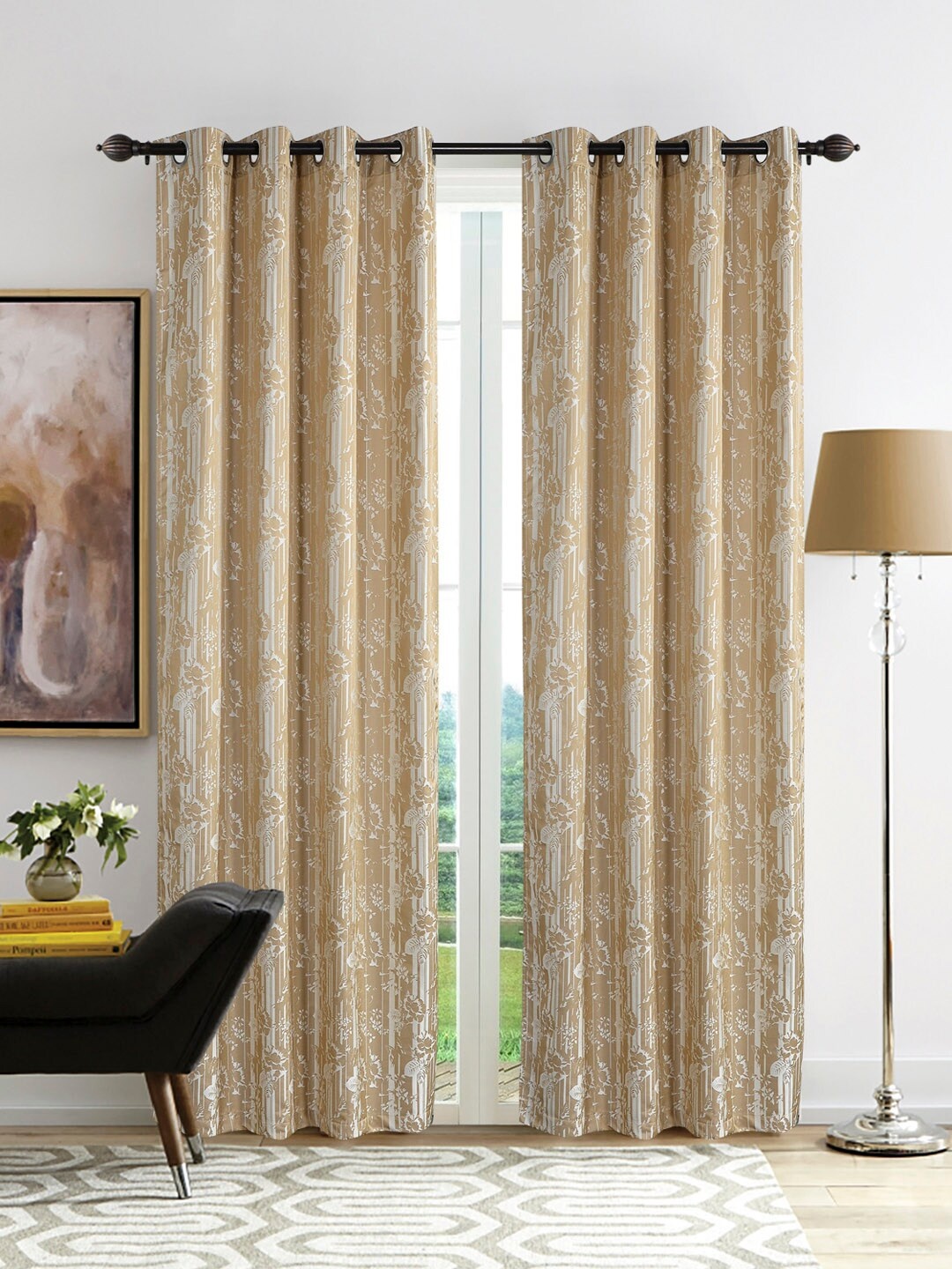 

Deco Window Set of 2 White & Beige Printed Door Curtains