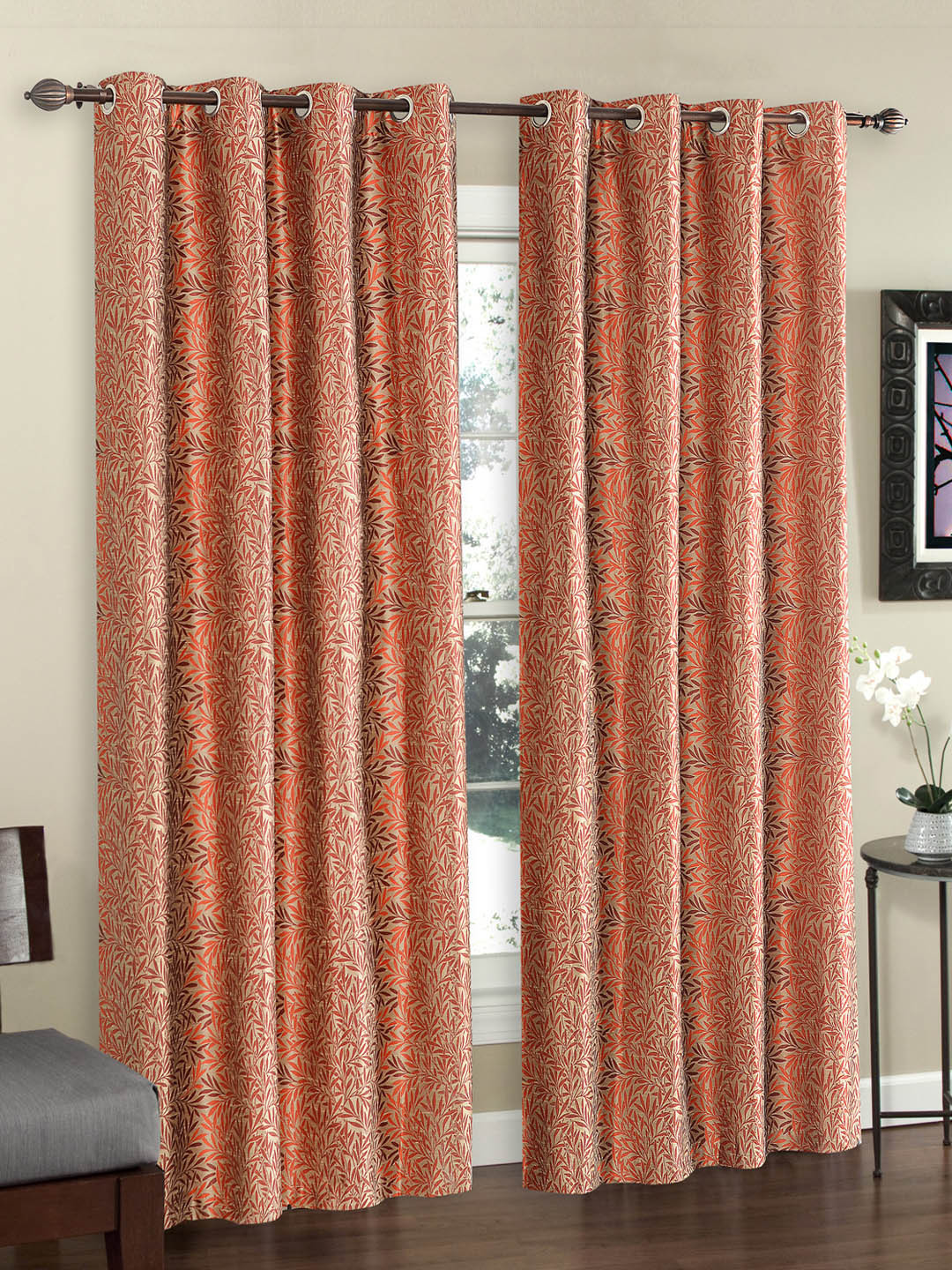 

Deco Window Set of 2 Brown Printed Door Curtains