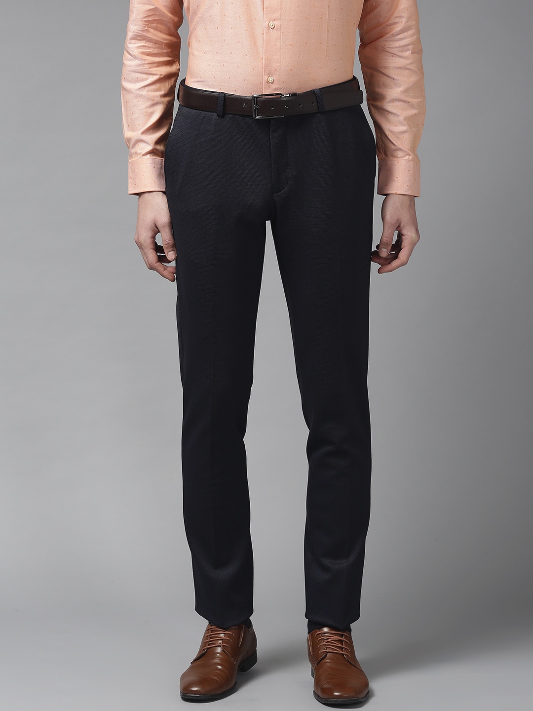 

Blackberrys Men Navy Blue Sharp Regular Fit Self Design Formal Trousers