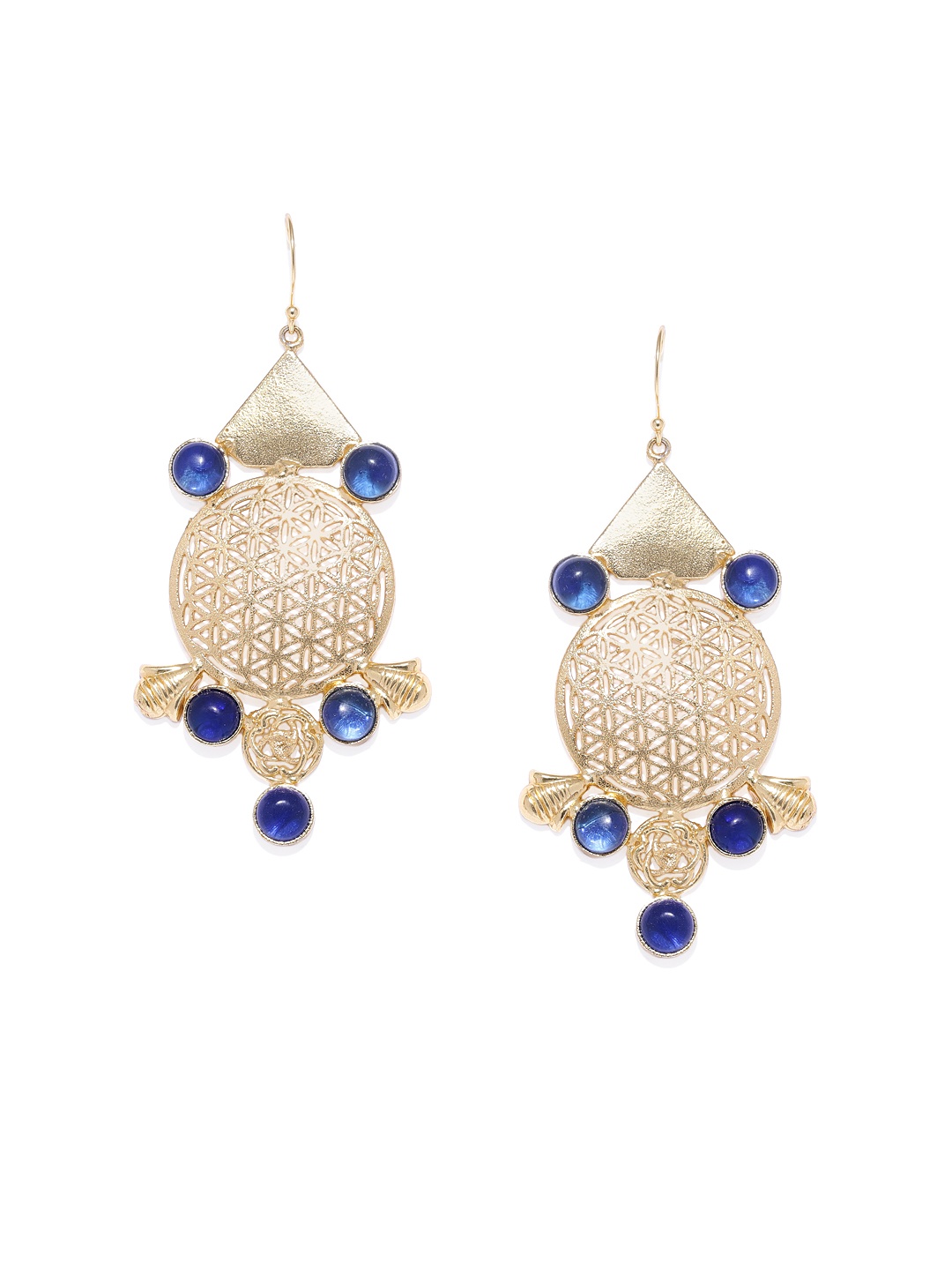 

ARUS Gold-Toned & Blue Geometric Drop Earrings