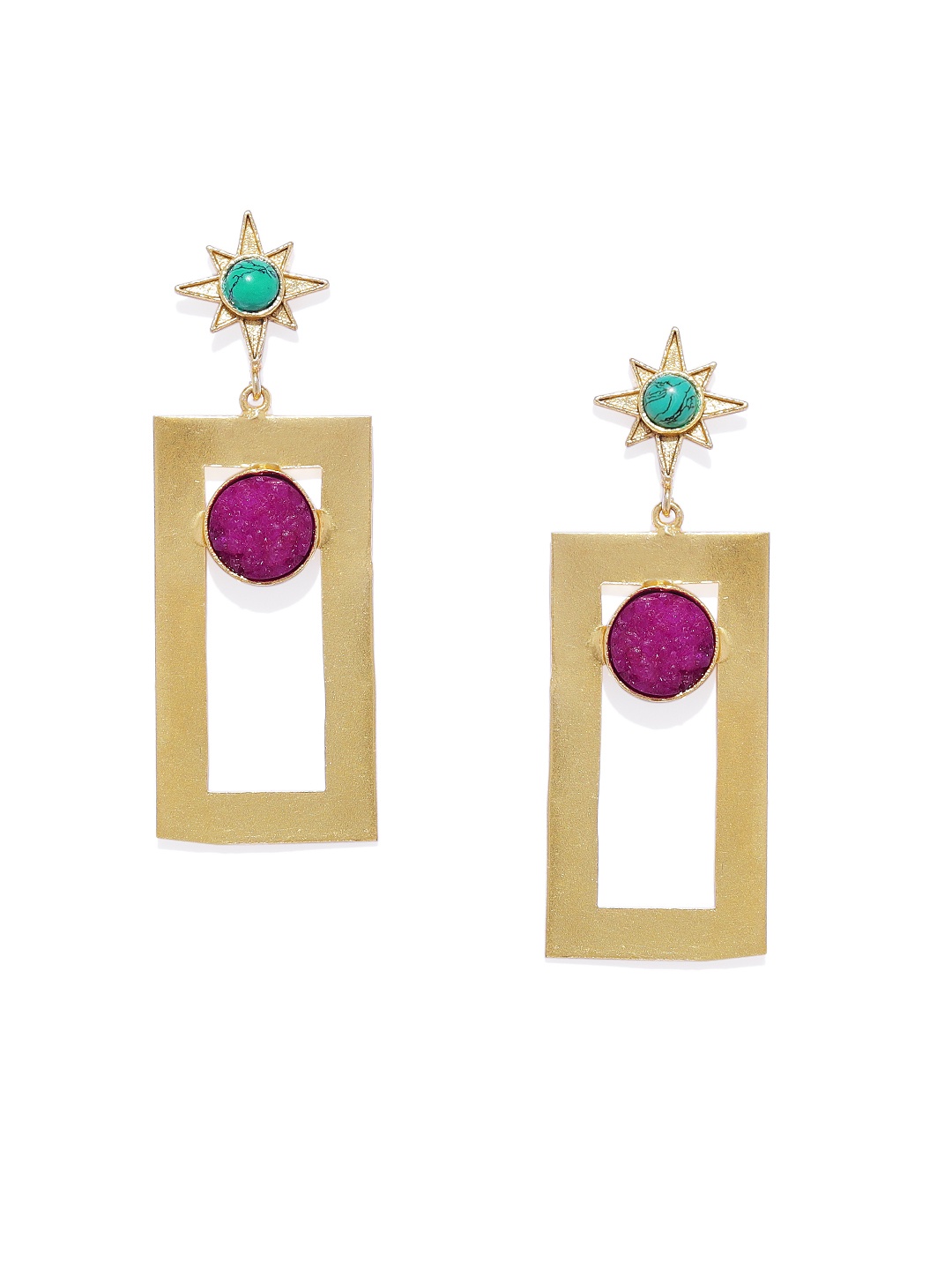 

ARUS Gold-Toned & Red Contemporary Drop Earrings