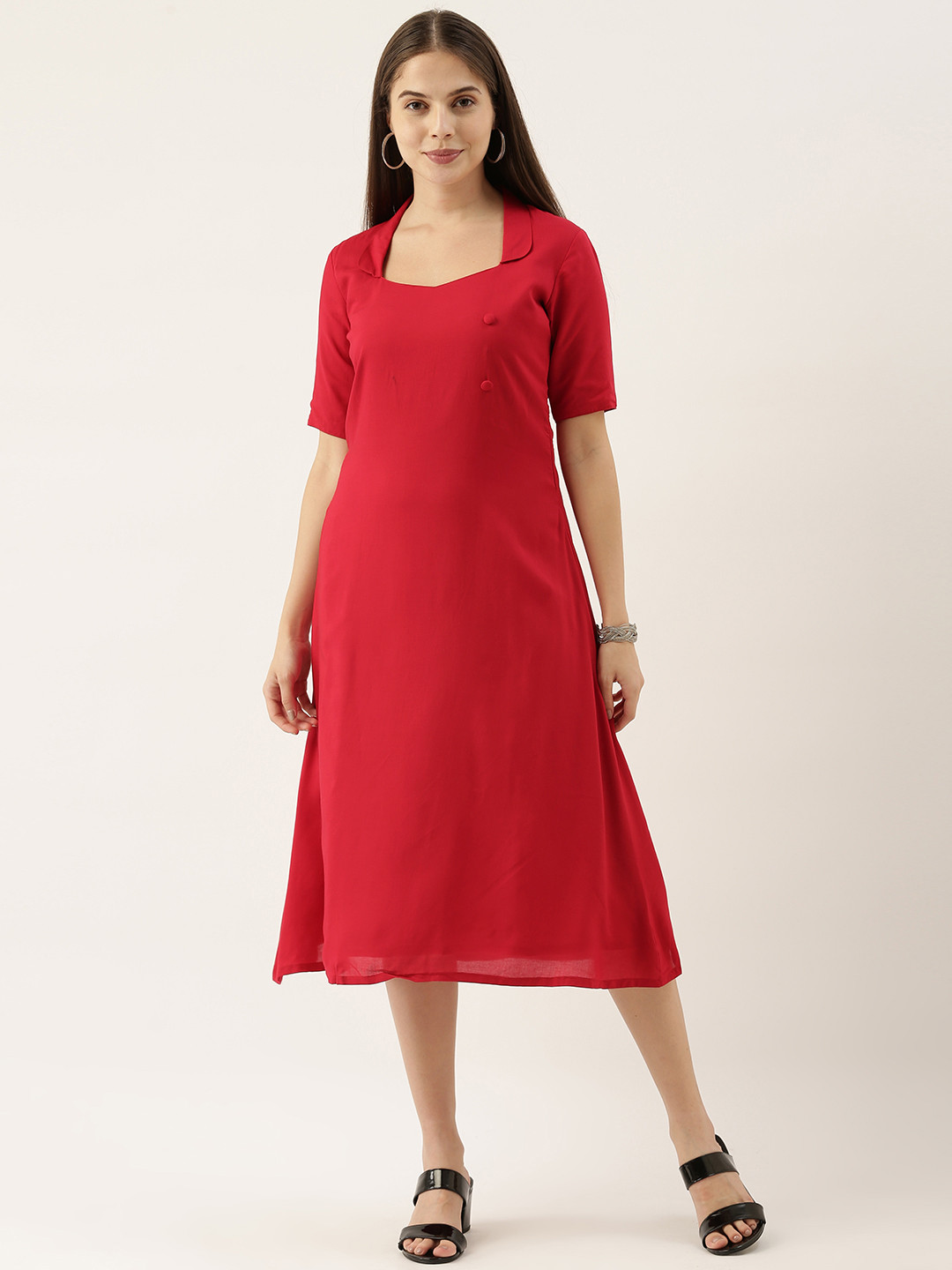 

Ethnovog Women Pink Solid A-Line Made To Measure Dress