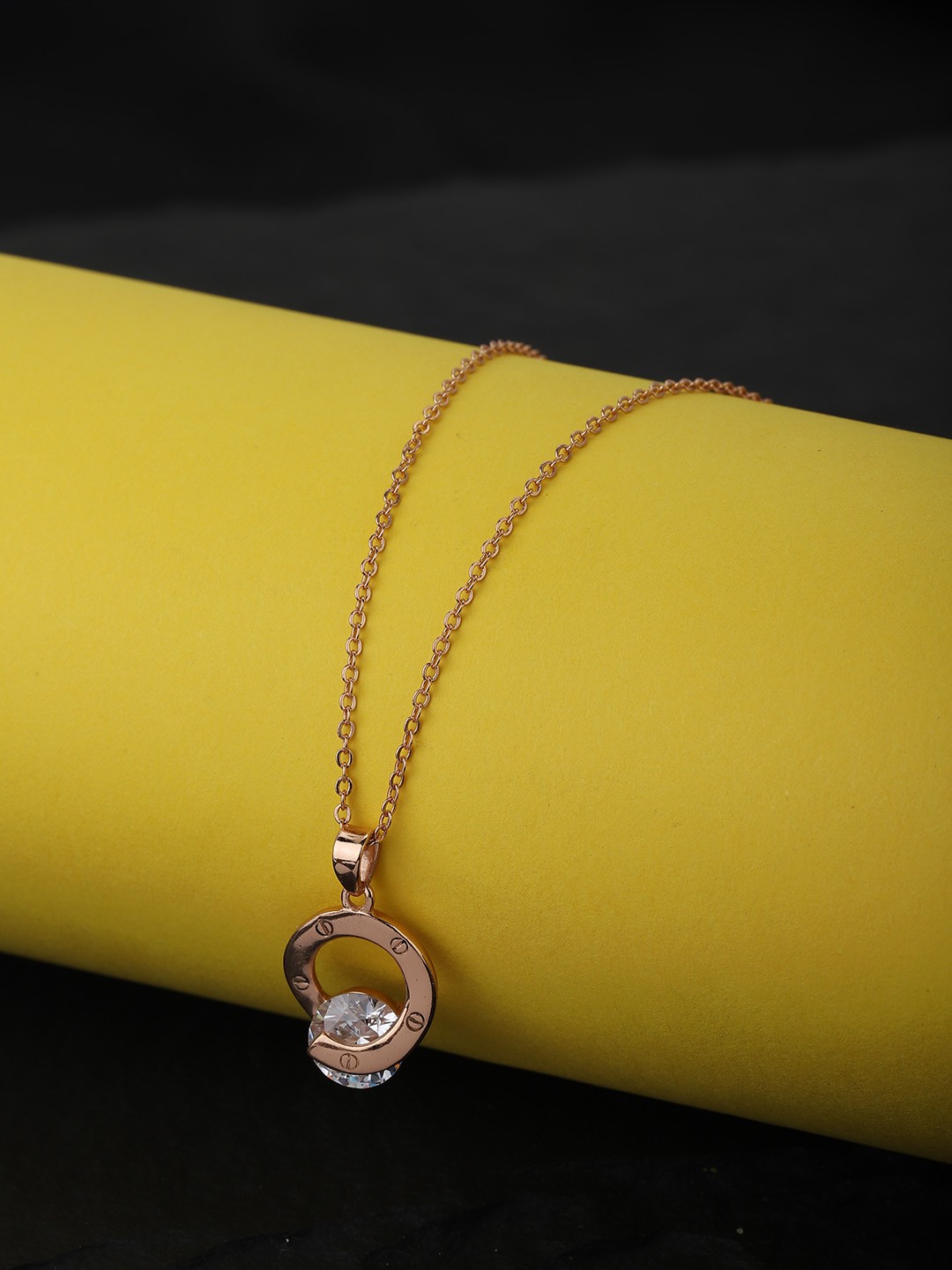 

Carlton London Women Rose Gold-Plated Cubic Zirconia Stone Pendant with Chain