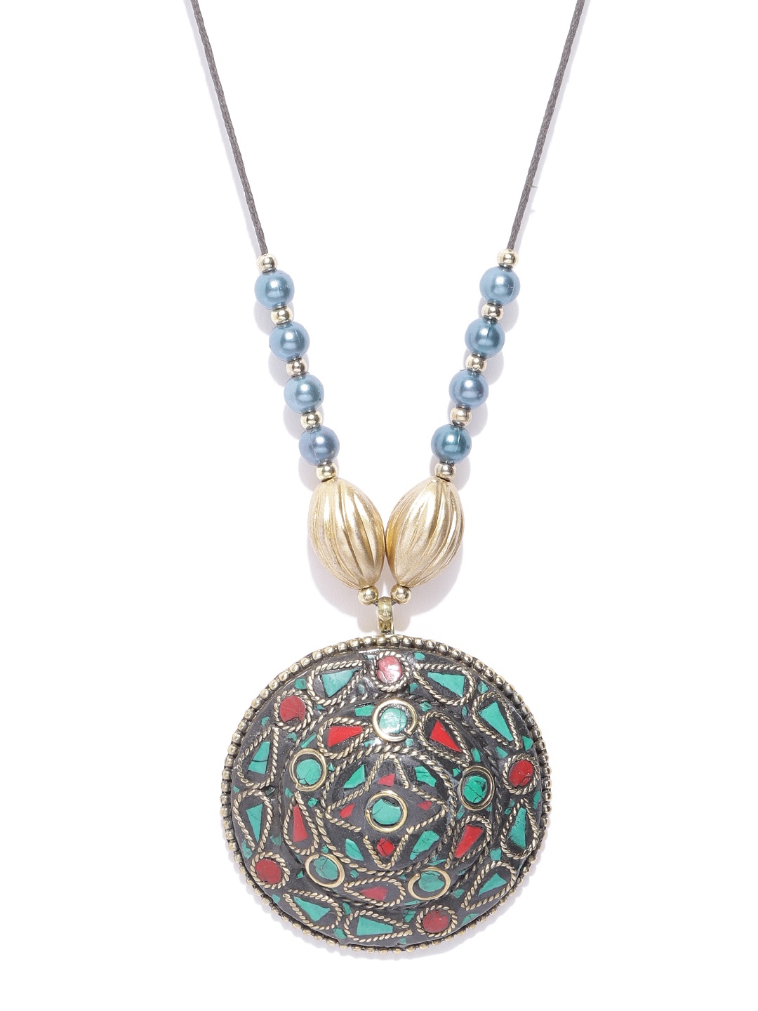 

Carlton London Green & Red Gold-Plated Beaded Necklace